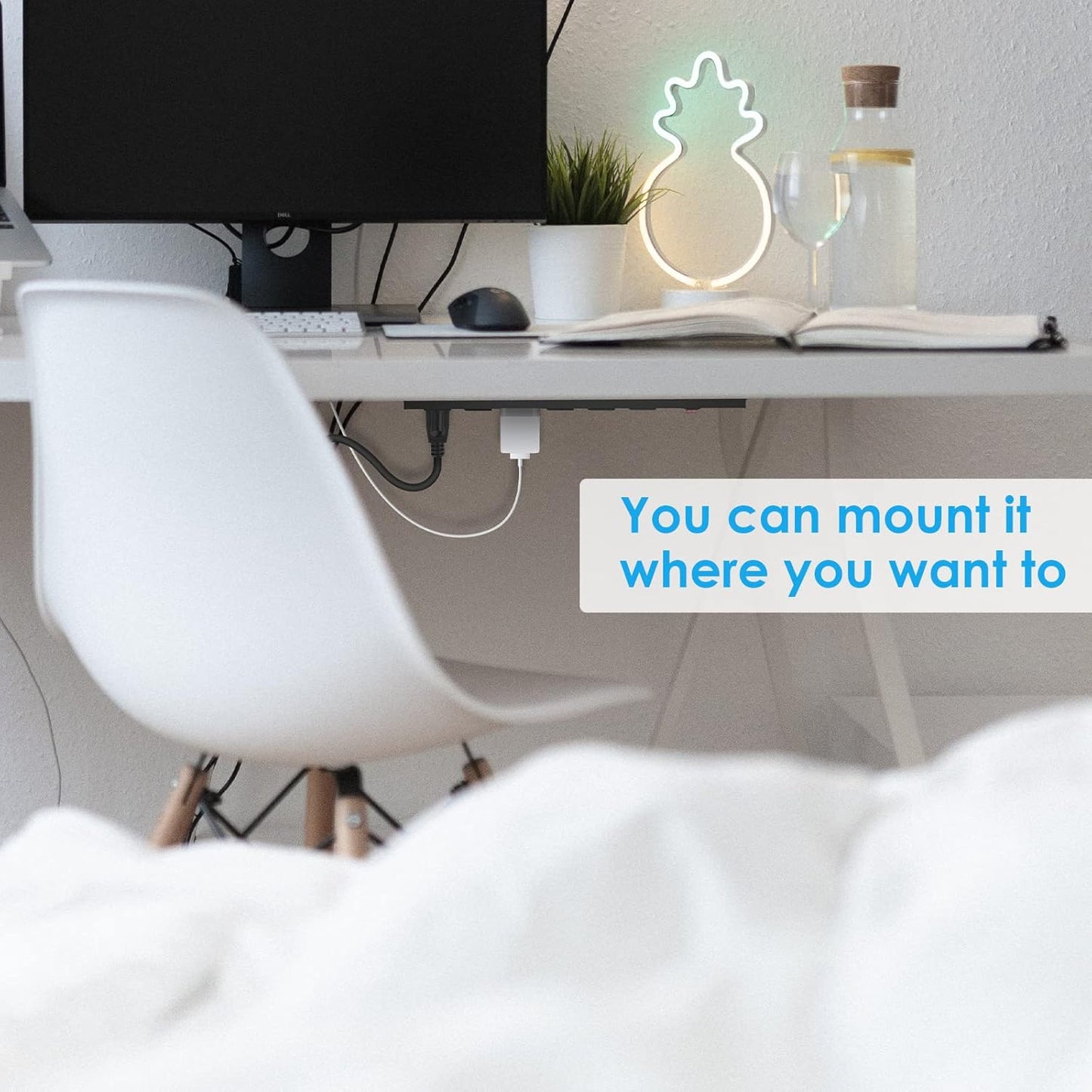 Metal Wall Mount Power Strip, Mountable Power Outlet with 6 AC Outlets, Aluminum Alloy Mount Power Socket with Switch, 10 FT SJT 3/C 14AWG Power Cord, 15A 125V 1875W (6AC) Black