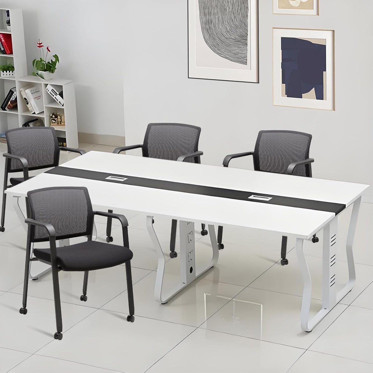 CLATINA Mesh Back Guest Reception Arm Chairs with Wheels, Waiting Room Chairs with Upholstered Fabric Seat and Ergonomic Lumbar Support for Office, 8PK