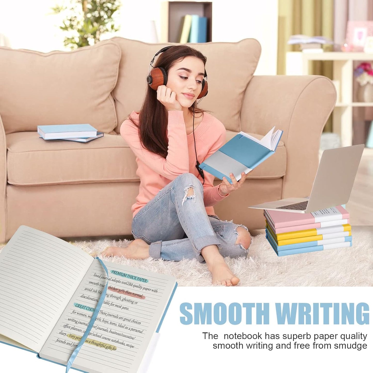 Lined Journal Notebook, (sky blue), 160 Pages, Medium 5.7 inches x 8 inches - 100 gsm Thick Paper, Hardcover