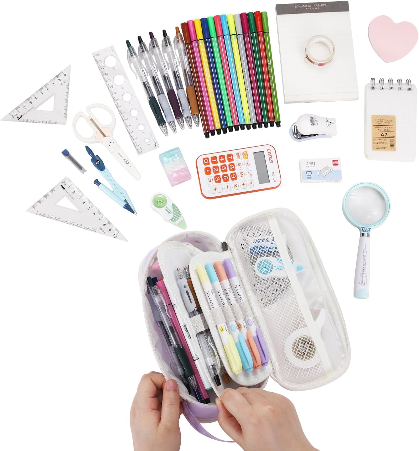 Large Pencil Case Zipper Pencil Pouch for Girls Adults Kids Aesthetic Pencil Bag Organizer Big Capacity Pen Bag with Handle Portable for School Office Purple