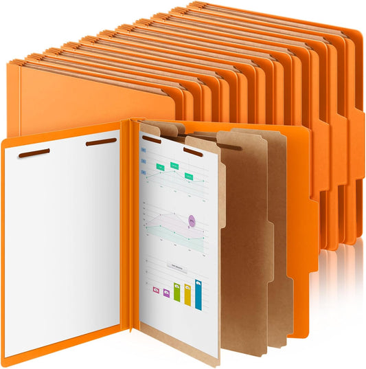 24 Pcs Classification Folders Letter Size, 3 Divider Pressboard File Folder with Fasteners, Expanding File Organizer Bulk for Teachers, Clergy, Office, Church, Christmas Donations (Orange)