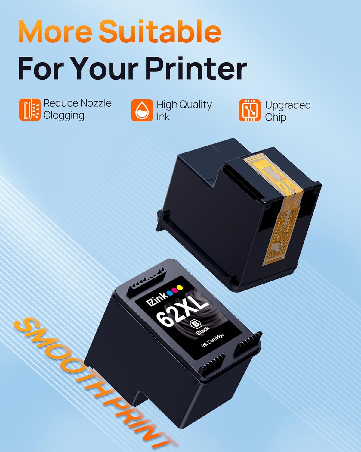 62XL Ink Remanufactured Ink Cartridges for HP 62 Ink 62XL Ink Cartridges Black and Color High Yield Use with HP Envy 5540 5640 5660 7644 OfficeJet 5740 5741 8040 200 250 Series Printer(2-Pack)