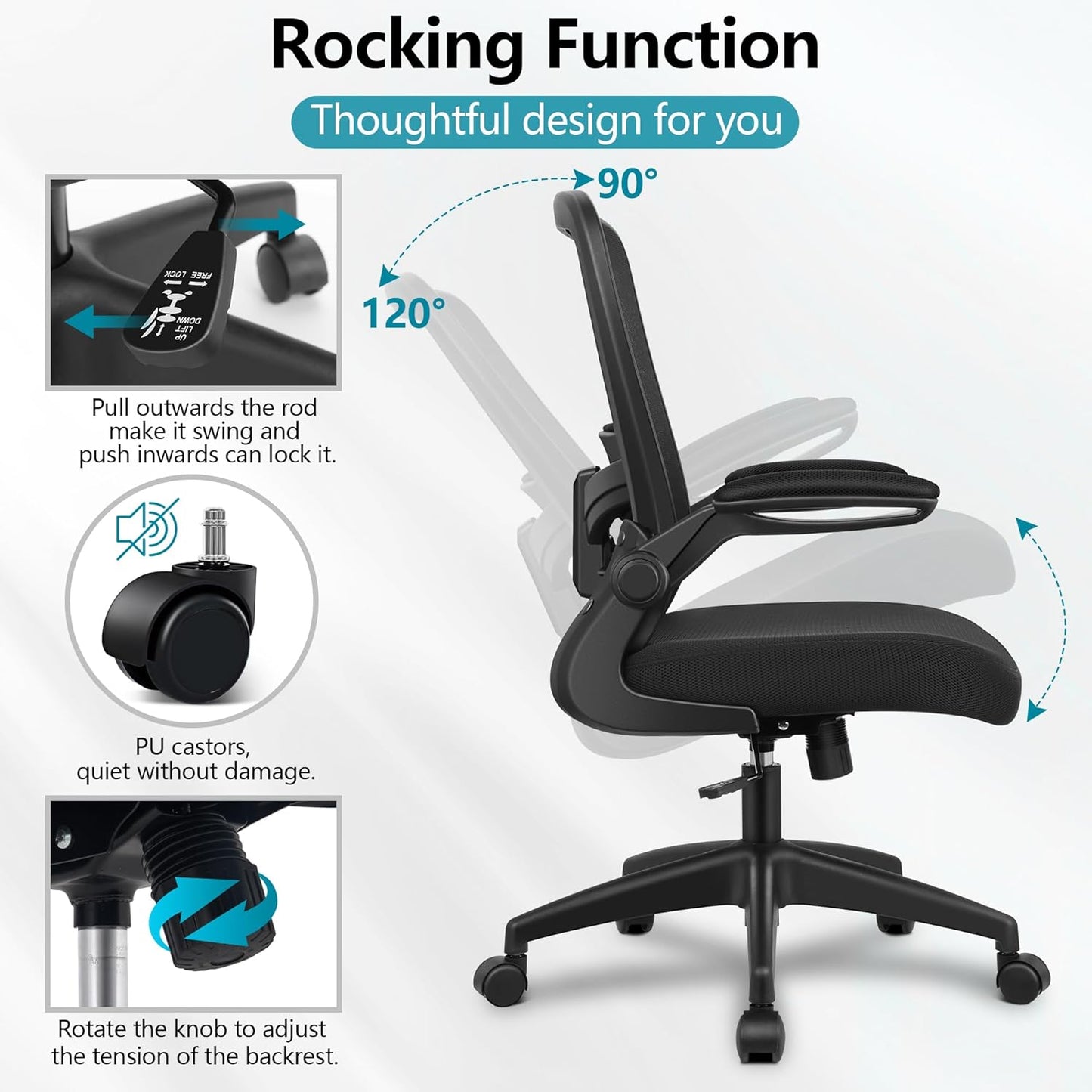 FelixKing Office Chair, Ergonomic Desk Chair Breathable Mesh Chairs with Adjustable High Back Lumbar Support Flip-up Armrests, Executive Swivel Comfy Task Computer Chairs for Home Office Black