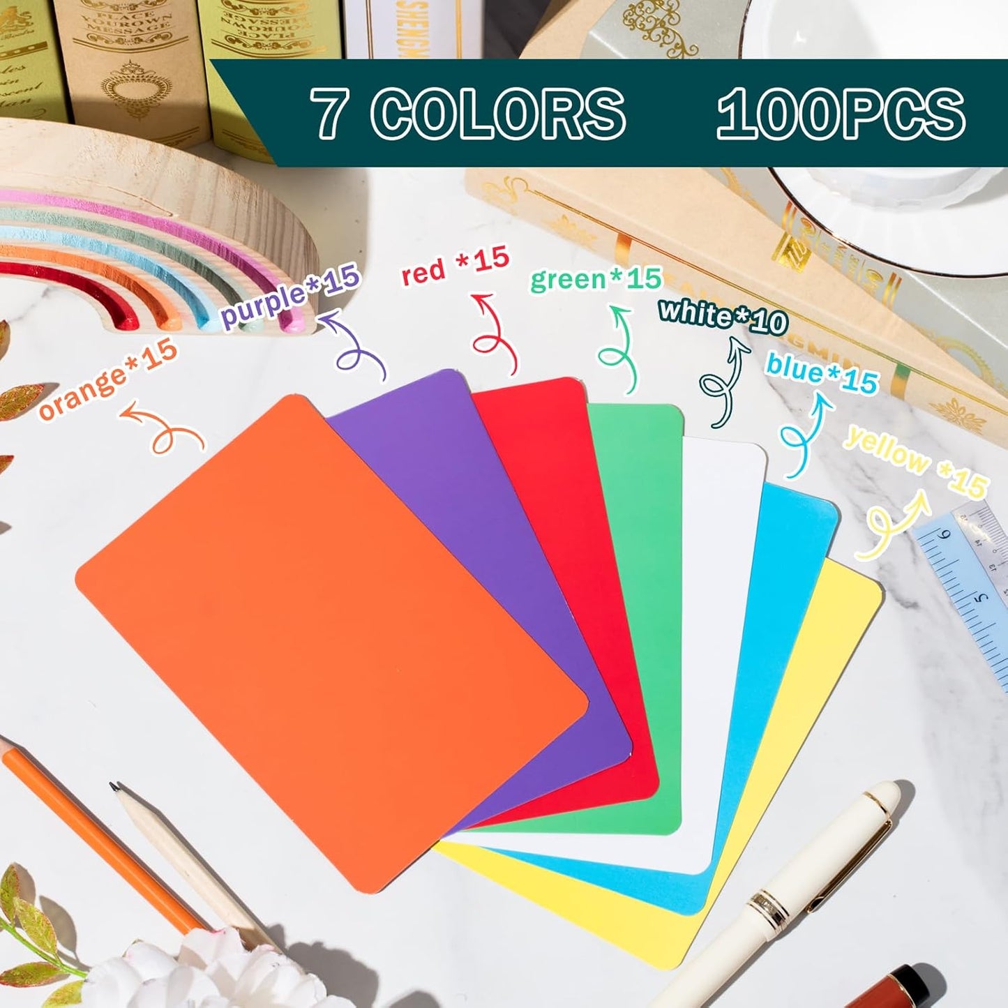 Harloon 100 Pcs Dry Erase Index Cards 4 x 6 Inch Laminated Reusable Dry Erase Note Cards Sheets for Office to Do List(Colorful)