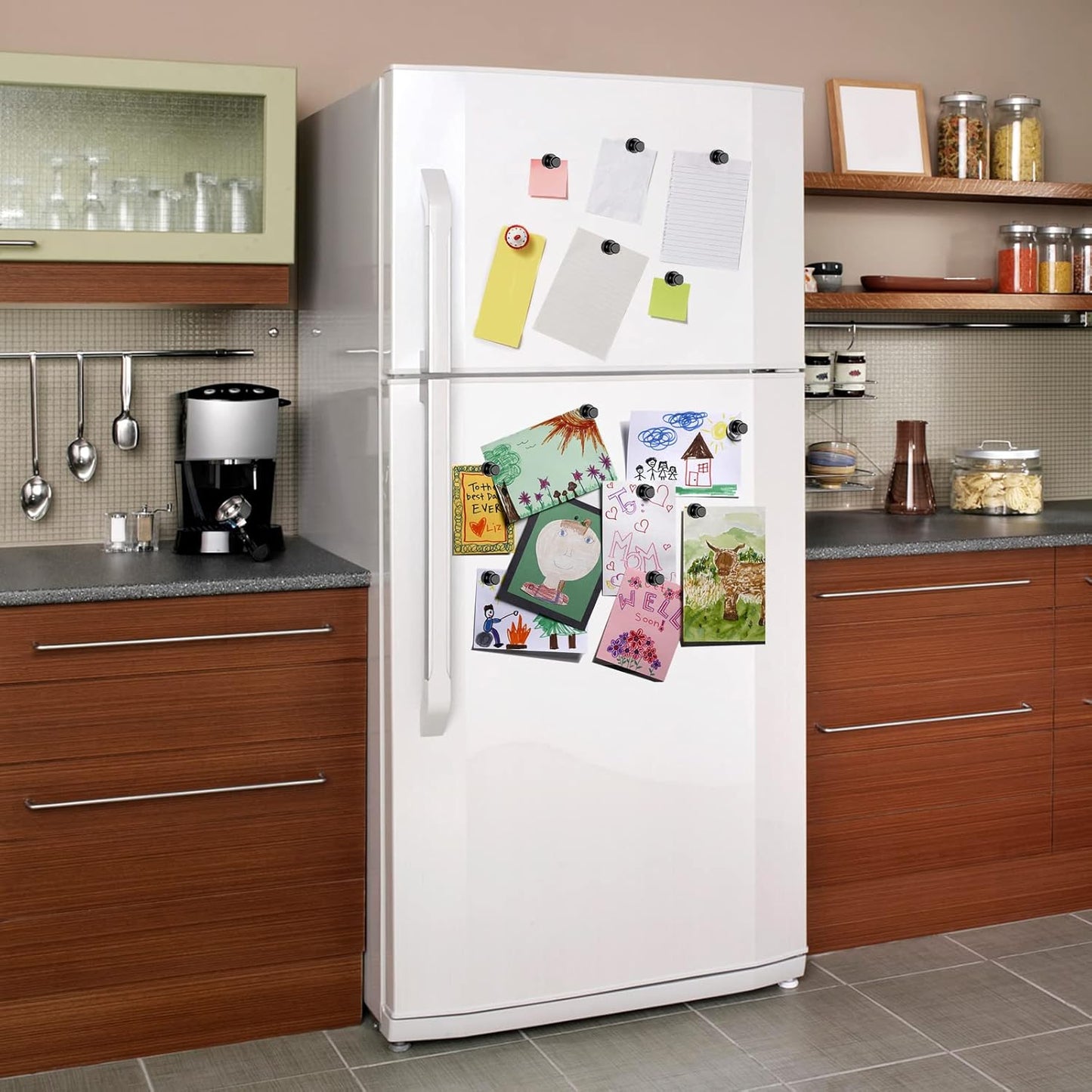 MIKEDE 30Pcs Fridge Magnets, Refrigerator Magnets Strong for Pictures, Neodymium Magnetic Push Pin Magnet Heavy Duty for Whiteboard, Office, Classroom, Locker, Whiteboard and Map Magnet