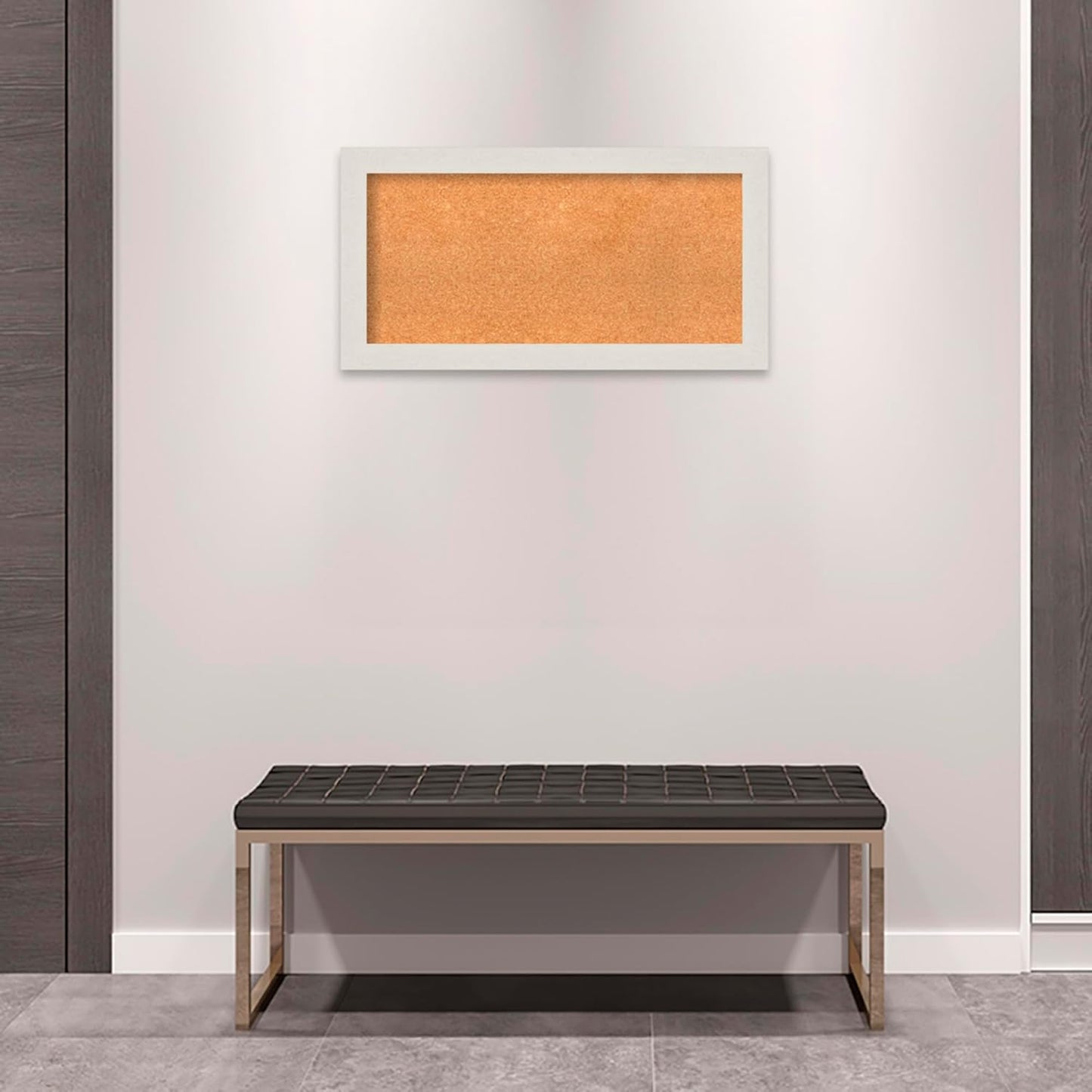 Amanti Art Natural Cork Board for Wall, 17x33 Vision Board with White Frame, Medium Corkboard Office Decor for Home Organization, Country Rustic Corkboard Pinboard to Display Items for Home