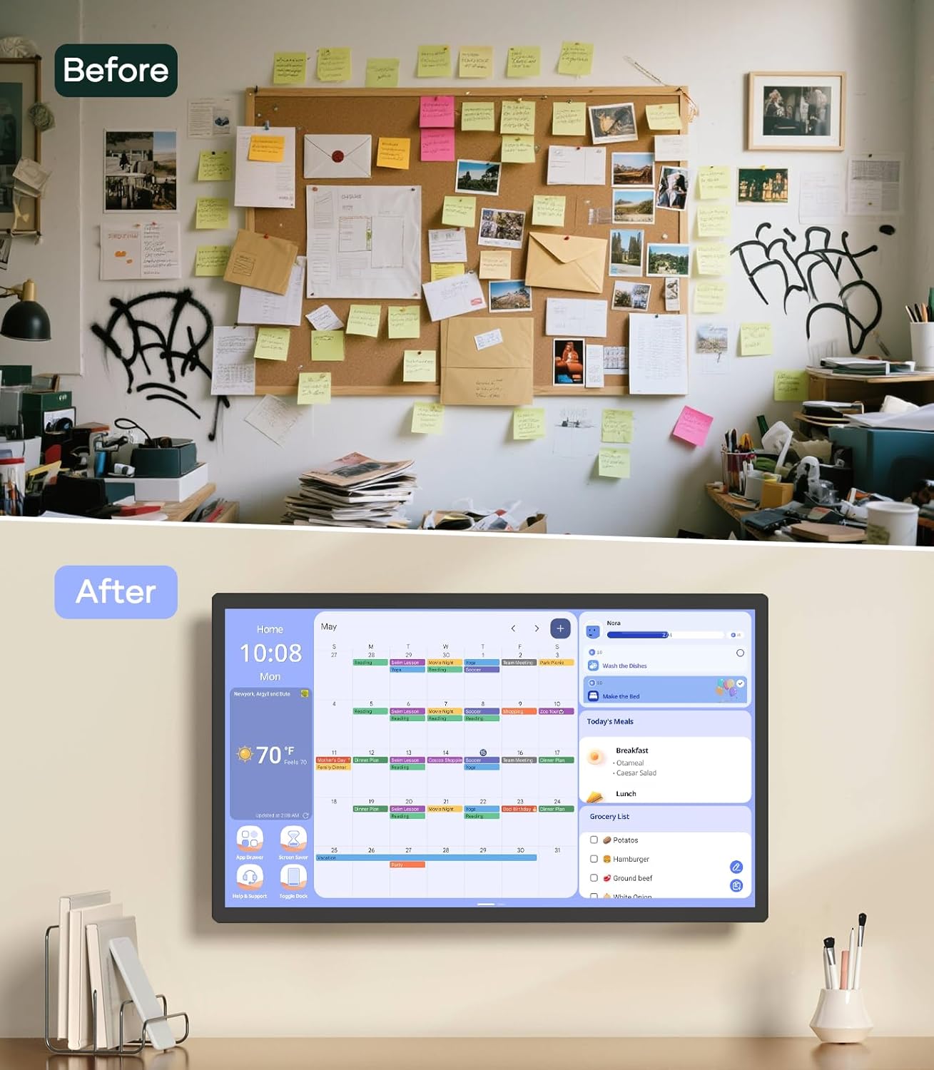 Digital Calendar+ 2: 32 Inch Wall Touch Screen Chore Chart Customize Dashboard Smart Electronic Calendar for Family Schedules Meal Planner Supports All Google Play Apps Wall Mount Black