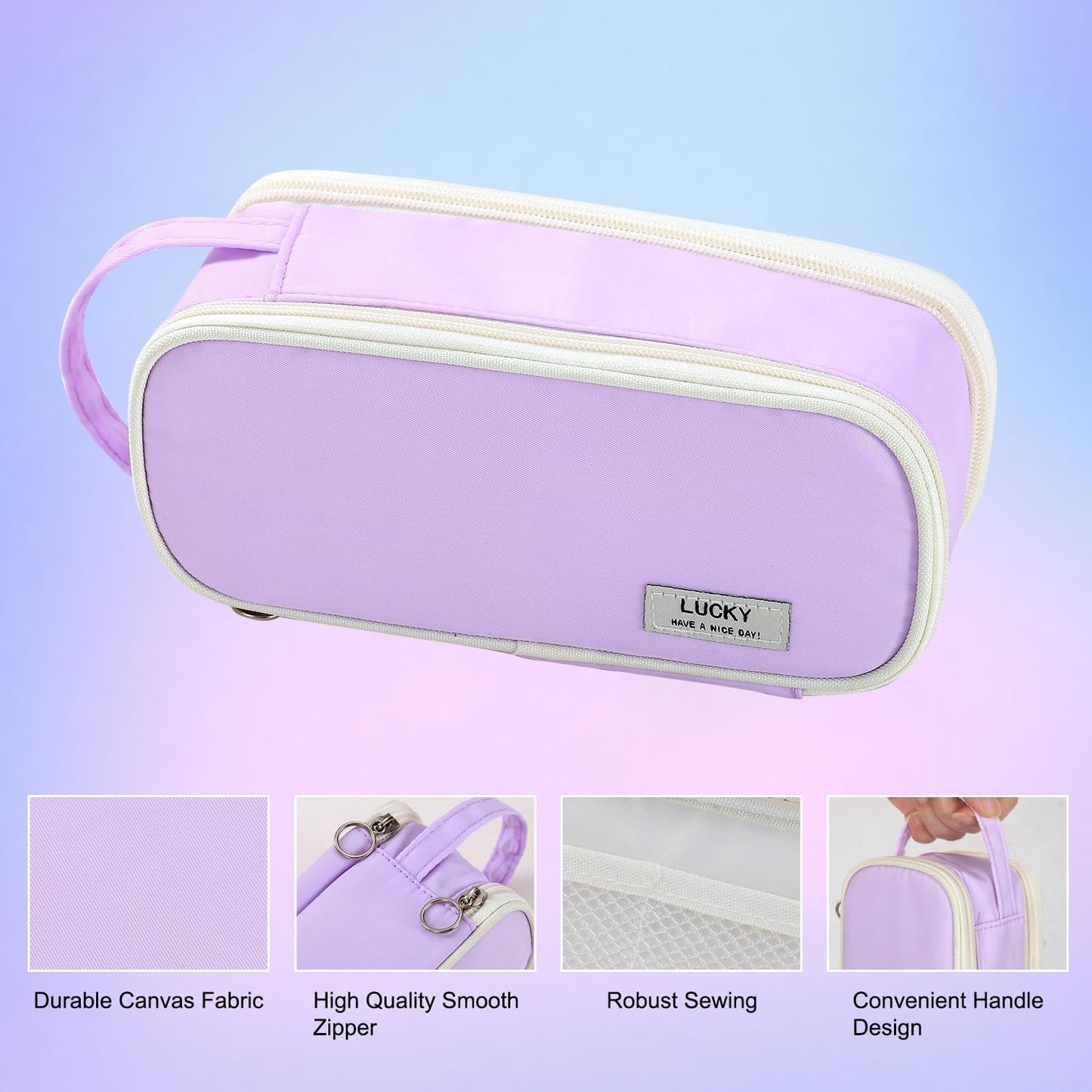 Pencil Case Large Zipper Pencil Pouch for Girls Kids Teens Adults Aesthetic Pencil Bag Stationery Organizer Pencil Case with Handle for School Purple