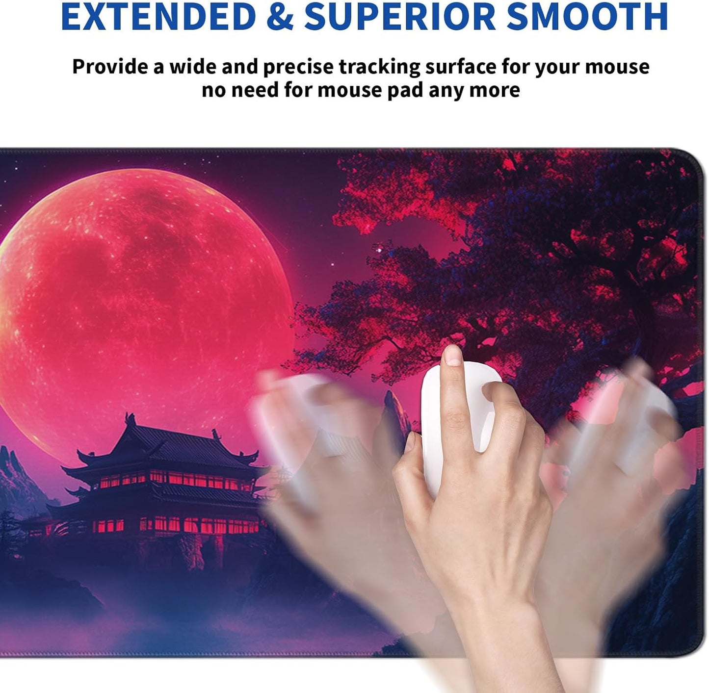 Darkness Red Moon Mouse Pad Abstract Red Mouse Pad 31.5x11.8 Inch Non-Slip Rubber Base Large Mousepad Stitched Edges Keyboard Mouse Mat Desk Pad for Office and Home(3)