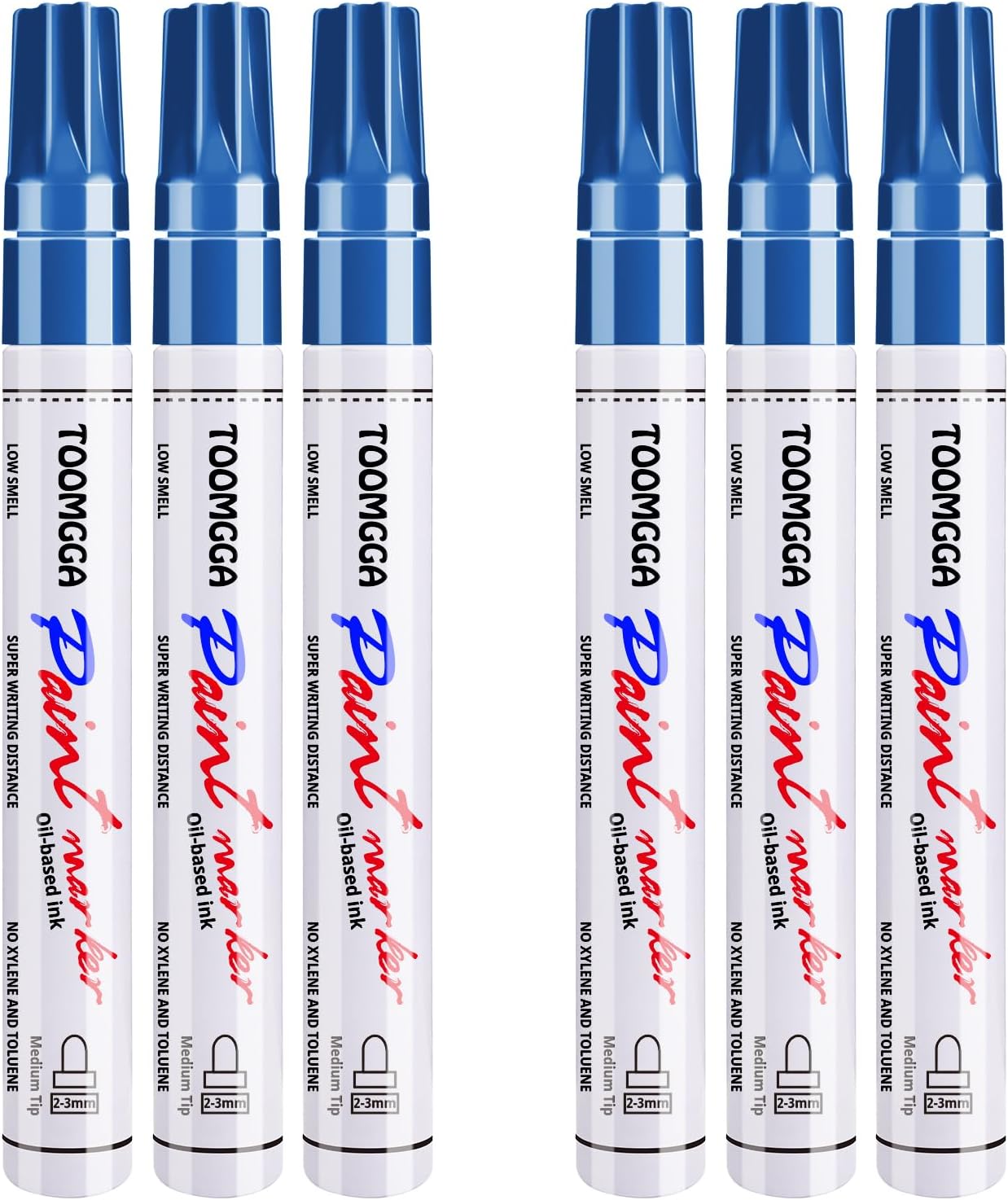 Permanent Paint Pens Blue Paint Markers 6 Pack Oil Based Markers, Quick Drying and Waterproof Marker Pen, Car Tire, Metal, Rock Painting, Wood, Plastic, Canvas, Craft Supplies for Adults