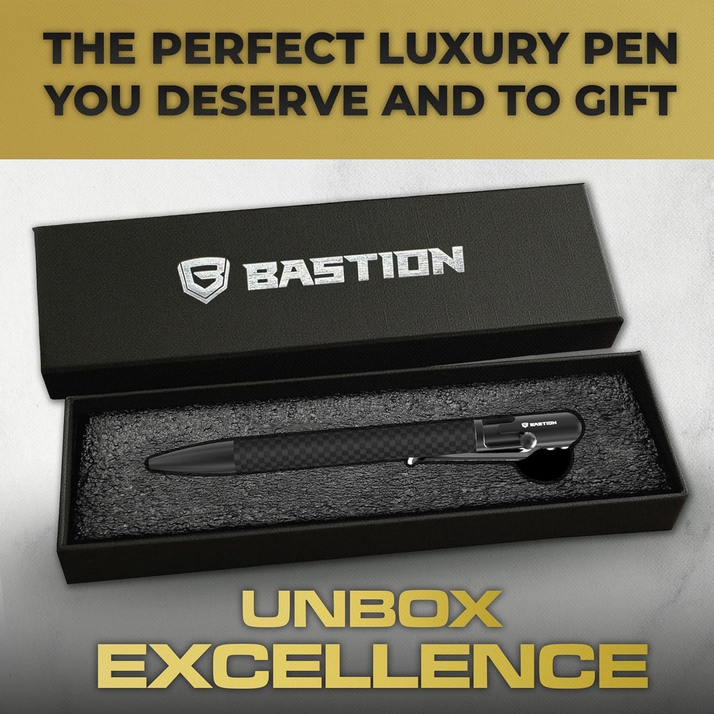 BASTION® Luxury Slim Bolt Action Pen, Lightweight Aluminum EDC Pen with Fine Tip, Professional Ballpoint Pen for School and Work - Black