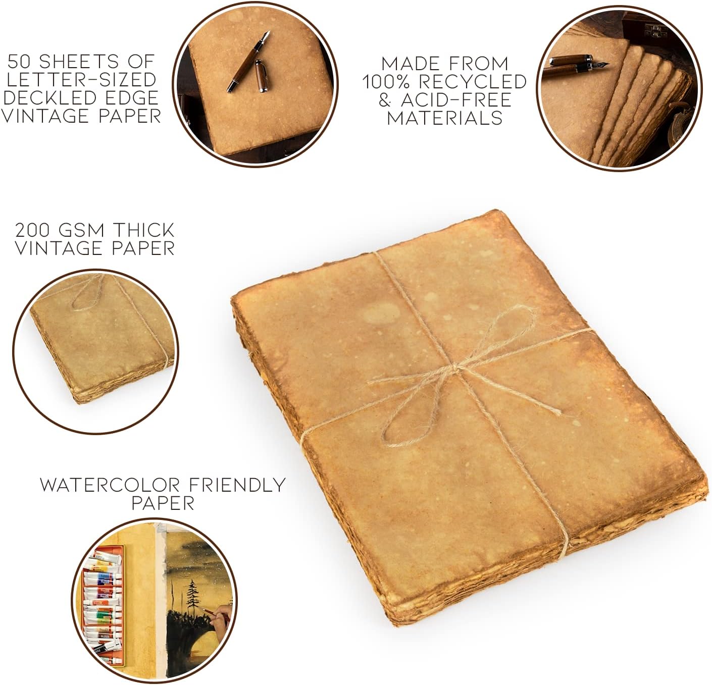 Watercolor Paper | Letter Sized Vintage Paper 8.5 x 11 Inches | 200 GSM Handmade Paper | 50 Sheets of Recycled Cotton Papers, Perfect for Any Medium, Blank Water Color Papers, Antique Paper