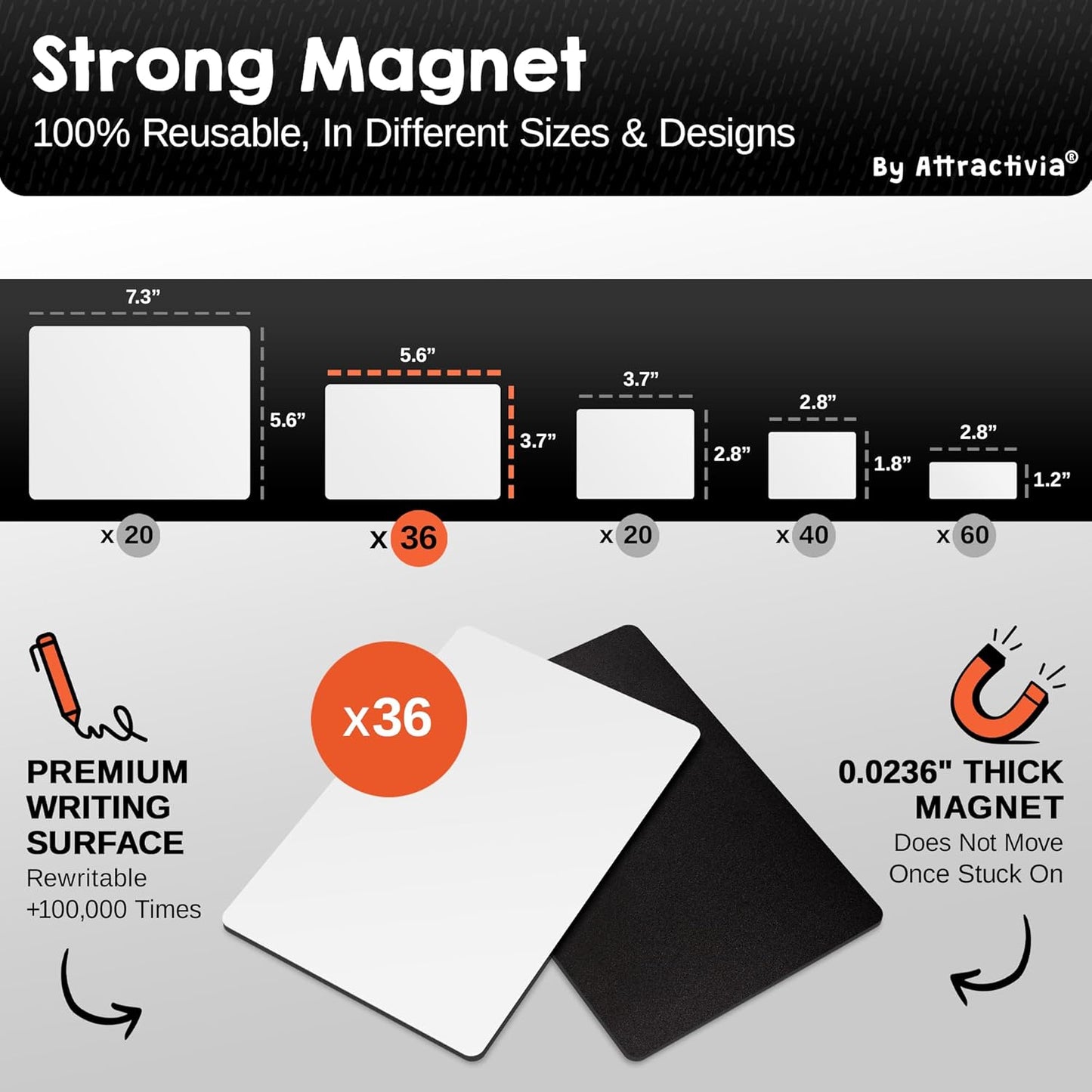Dry Erase Magnetic Labels 5.6 x 3.7 in, Dry Erase Magnets, 36-Pack, White Erasable Write-On All-Purpose Labels, for Office, Education, Home, Whiteboard
