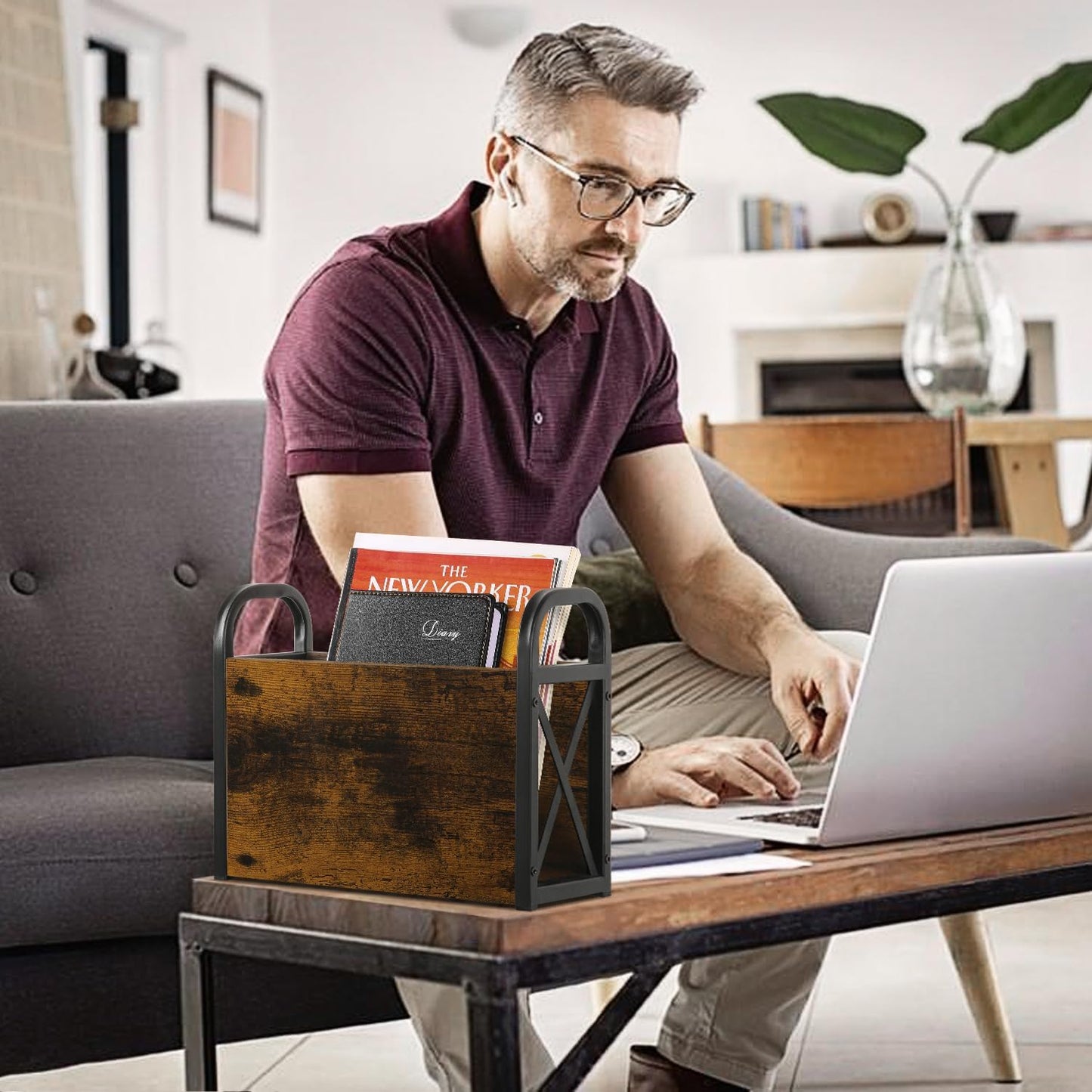 YINMIT Magazine Holder, Magazine Rack Floor, Magazine Storage Basket, Folder Organizer Bin for Books, Newspapers, Tablets