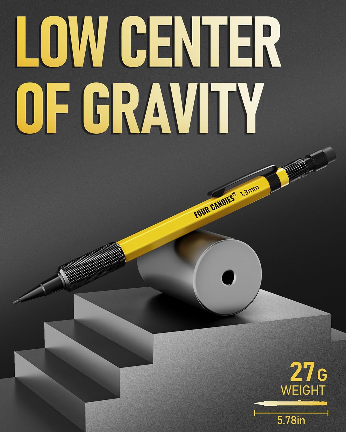 Four Candies 3PCS 1.3mm Mechanical Pencil Set with Case, Metal Heavy Duty Carpenter Pencils with 72 Refill(Red,Black,Yellow) 3Eraser, 16Eraser Refill, Weatherproof Body Outdoor Woodworking Marking