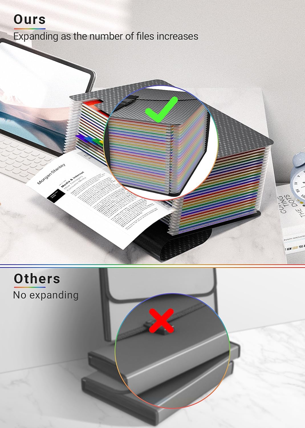 25 Pockets Expanding File Folder with Handle,Expandable File Organizer,Portable Accordion File Organizer A4 Letter Size,Adjustable Strap,Perfect Filing Folders for Documents,Colored Tabs