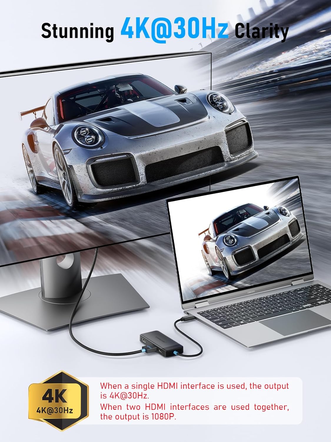 Lemorele Docking Station Dual Monitor, 6 in 1 USB C Hub Multiport Adapter w/2 HDMI 4K, 5Gbps USB3.0 & 2 USB2.0, 100W PD Charging - USB C Dock for Laptop Dell/Lenovo/HP/MacBook/Surface - Plug and Play