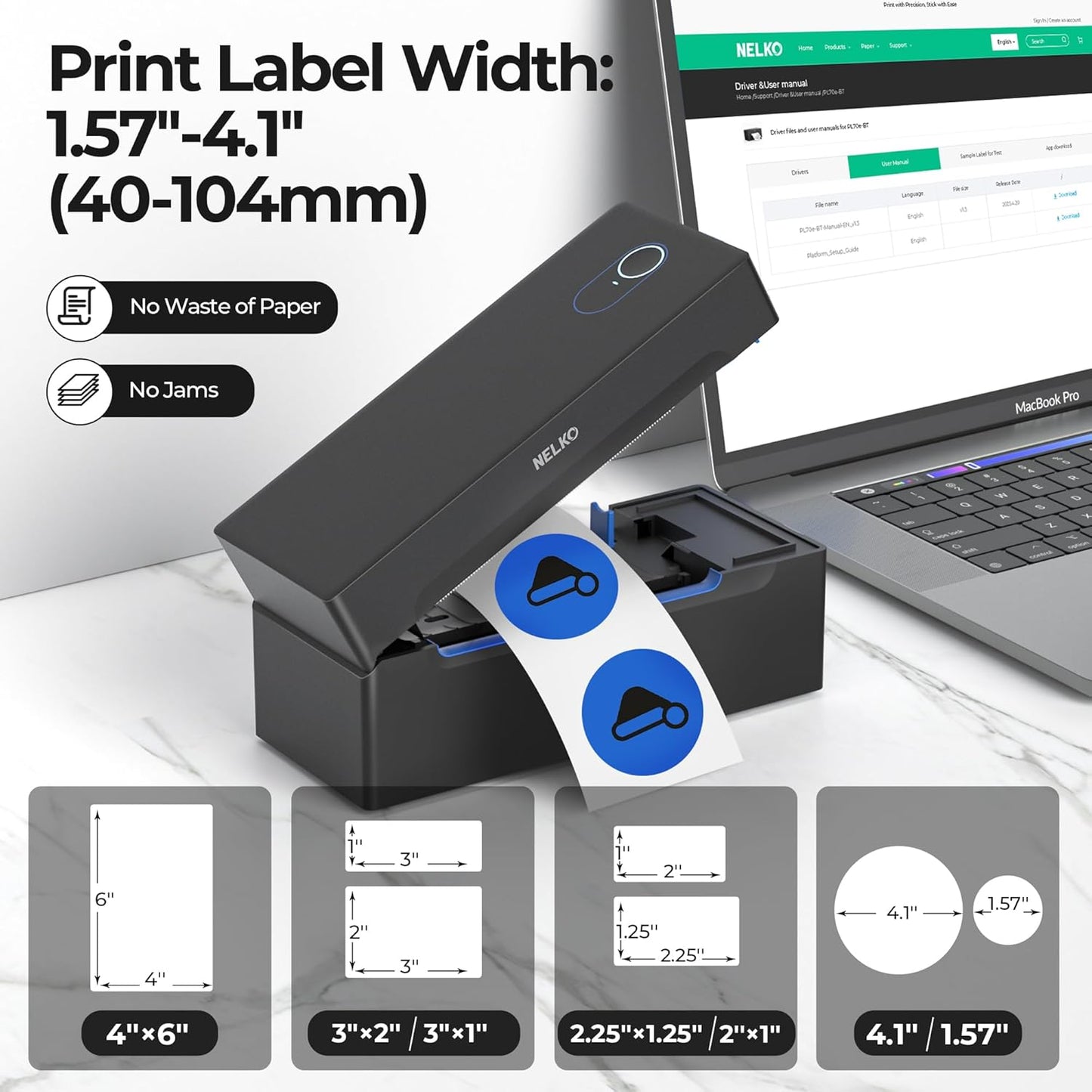 Nelko Bluetooth Thermal Shipping Label Printer, Wireless 4x6 Shipping Label Printer for Shipping Packages, Support Android, iPhone and Windows, Widely Used for Amazon, Ebay, Shopify, Etsy, USPS