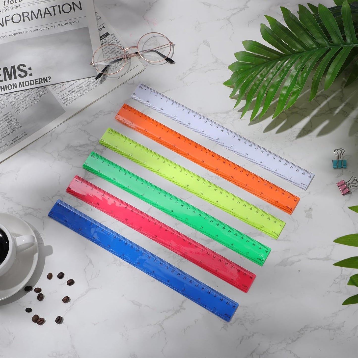 Zonon 6 Pcs 12 Inch Ruler Bulk Colorful Plastic Flexible Straight Metric Rulers with Centimeters and Inches Drafting Measuring Tool for Classroom School Students Education