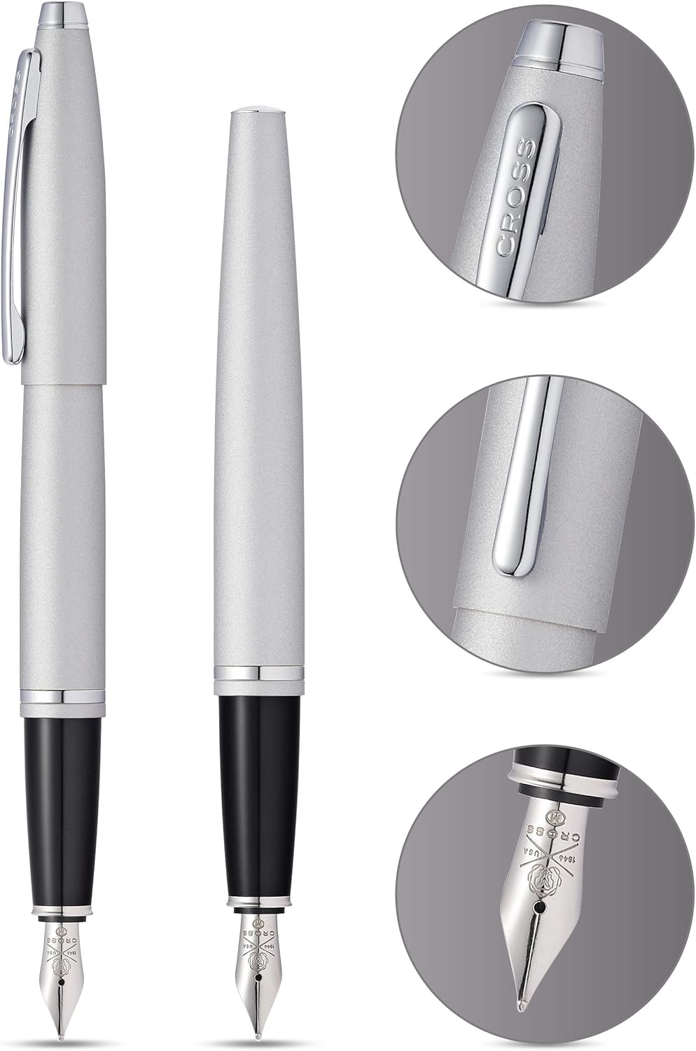 Cross Calais Refillable Fountain Presented in a Luxury Gift Box - Medium Point, Black Ink, Satin Chrome