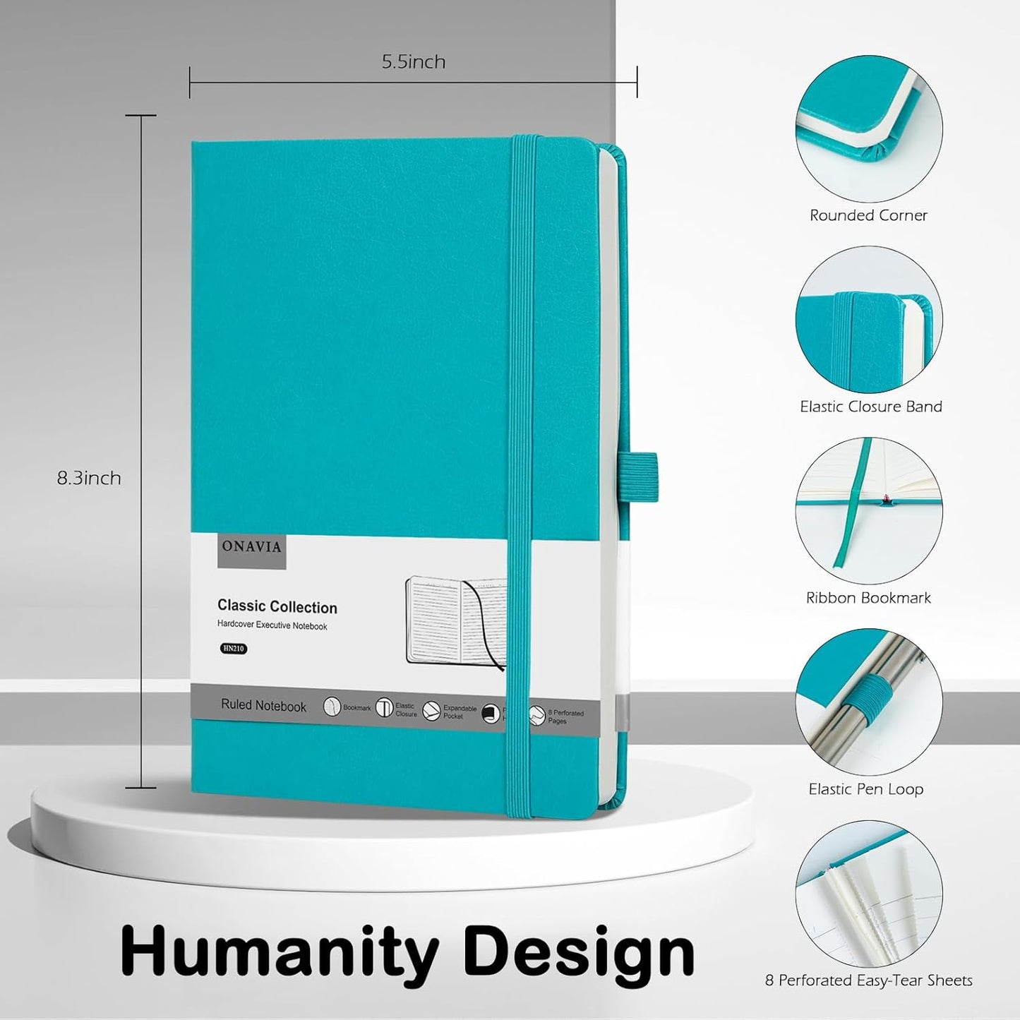 Lined Journal Notebooks for Work, Travel, College, A5 Size 100 GSM Thick Paper, Classic Ruled Journaling Notebook, Hardcover Notepad for Writing 160 Pages, 5.5 x 8.3 inch, Turquoise