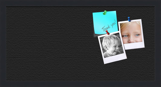 PinPix 24x12 Inch Cork Bulletin Board. This Decorative Framed Pin Board Comes with Solid Black Design and a Satin Black Frame. Ideal for Home Office Decor or Message Board (PinPix-622)