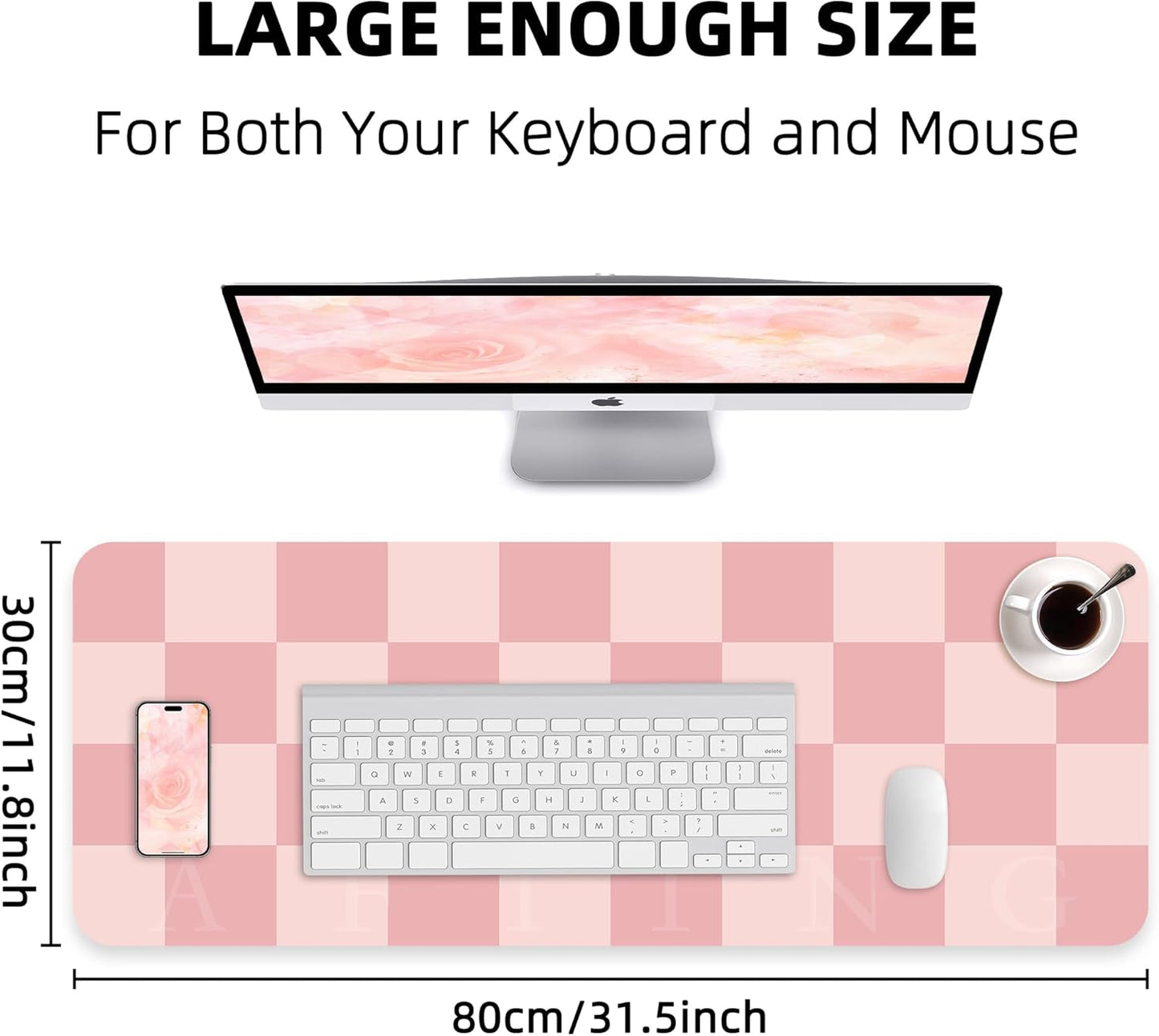 Non-Slip Pink Desk Mat, Waterproof PU Leather Protector, Large Blotter, Easy Clean Laptop Writing Mat for Work/Home/Decor (Pink 31.5" x 12")