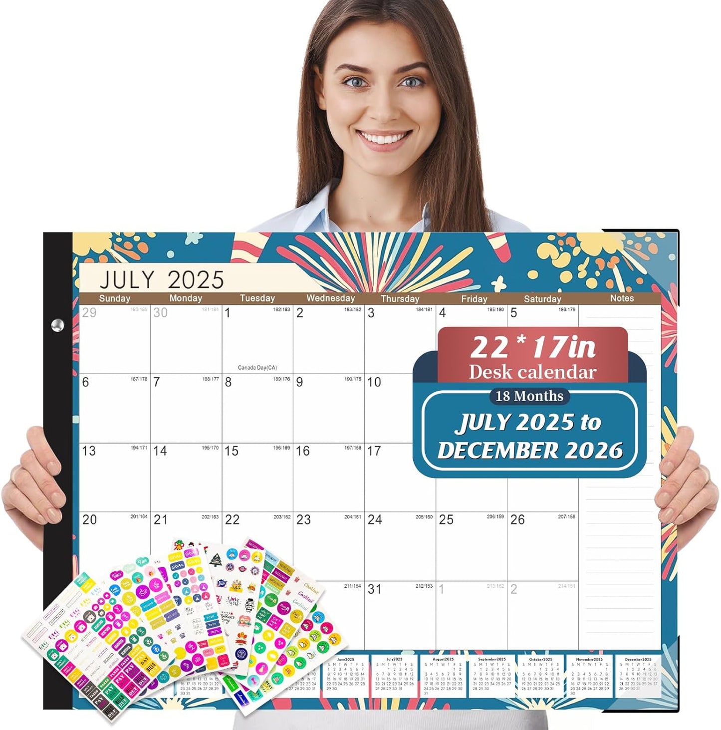 Gannyfer Desk Calendar 2025-2026, Large 22"x17" Monthly Calendar, July 2025 - Dec 2026, 18 Month Yearly Desktop Pad Calendar,Office Supplies Perfect for Home, School or Office(6 Stickers Included)
