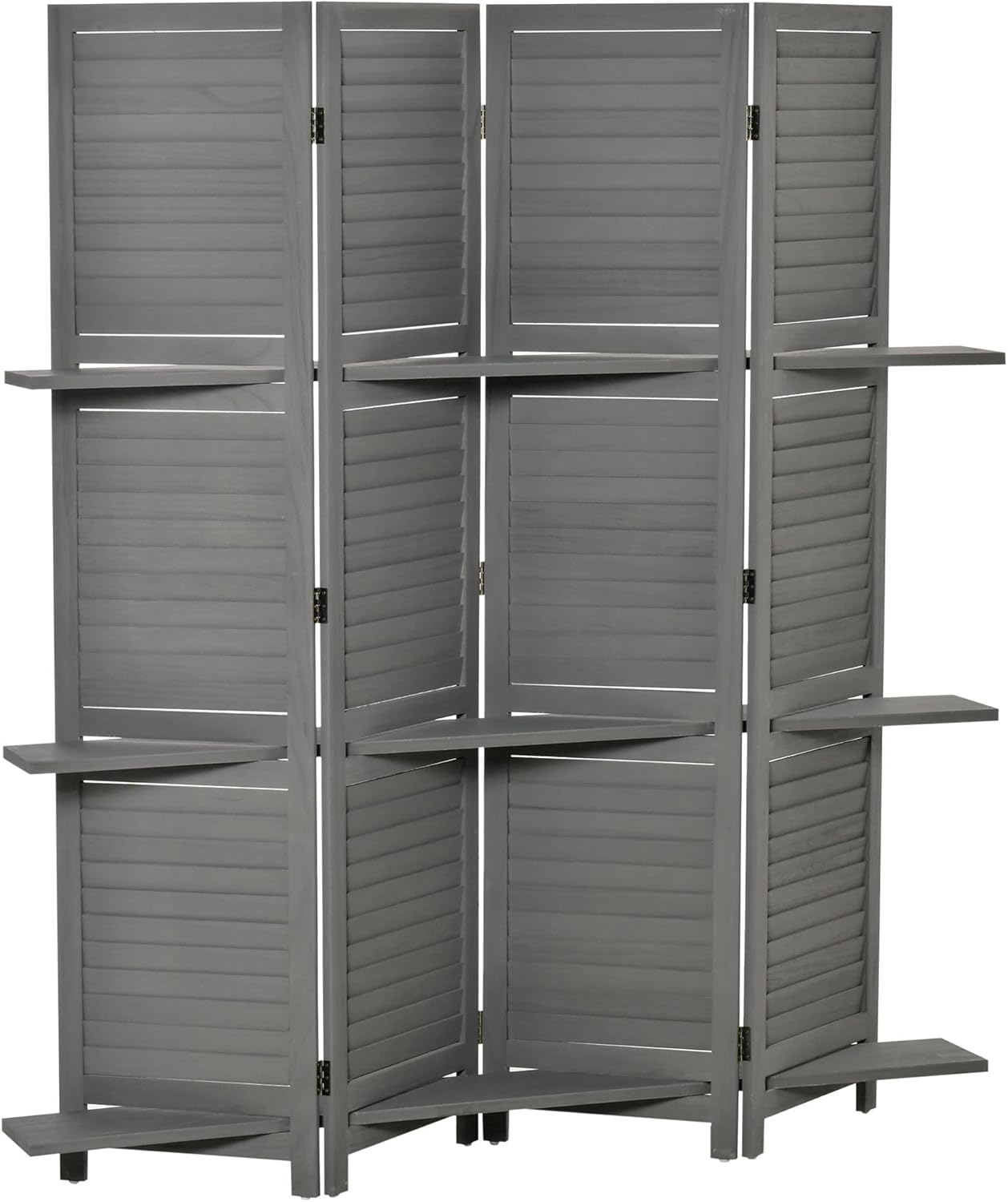 NicBex Room Divider 4 Panel Room Dividers with Storage Shelves Partition Room Dividers and Folding Privacy Screens 5.6 FT Wall Divider for Home, Office, Room Separation,63.75"W x 0.75"D x 67"H, Gray