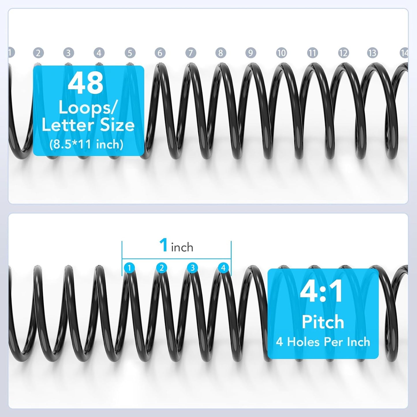 MAKEASY 100 Pack Plastic Spiral Binding Coils, 3/8"(10mm), 75 Sheet Capacity, 4:1 Pitch Black Binding Spirals for Home School and Office use
