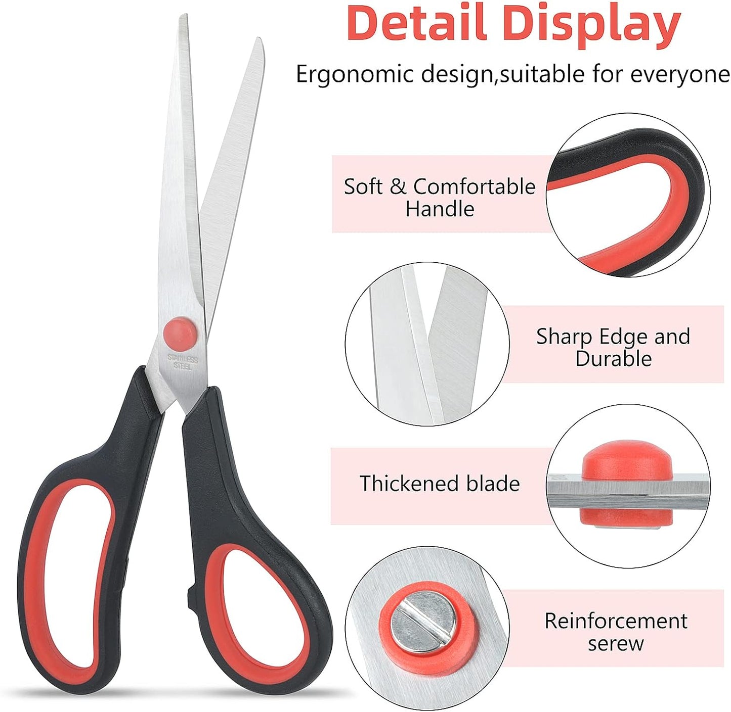 Scissors All Purpose for Office Heavy Duty, 8" Scissors Bulk Pack of 24 for Home Craft Sewing Fabric Supplies, High/Middle School Student Teacher Scissor,Right/Left Handed