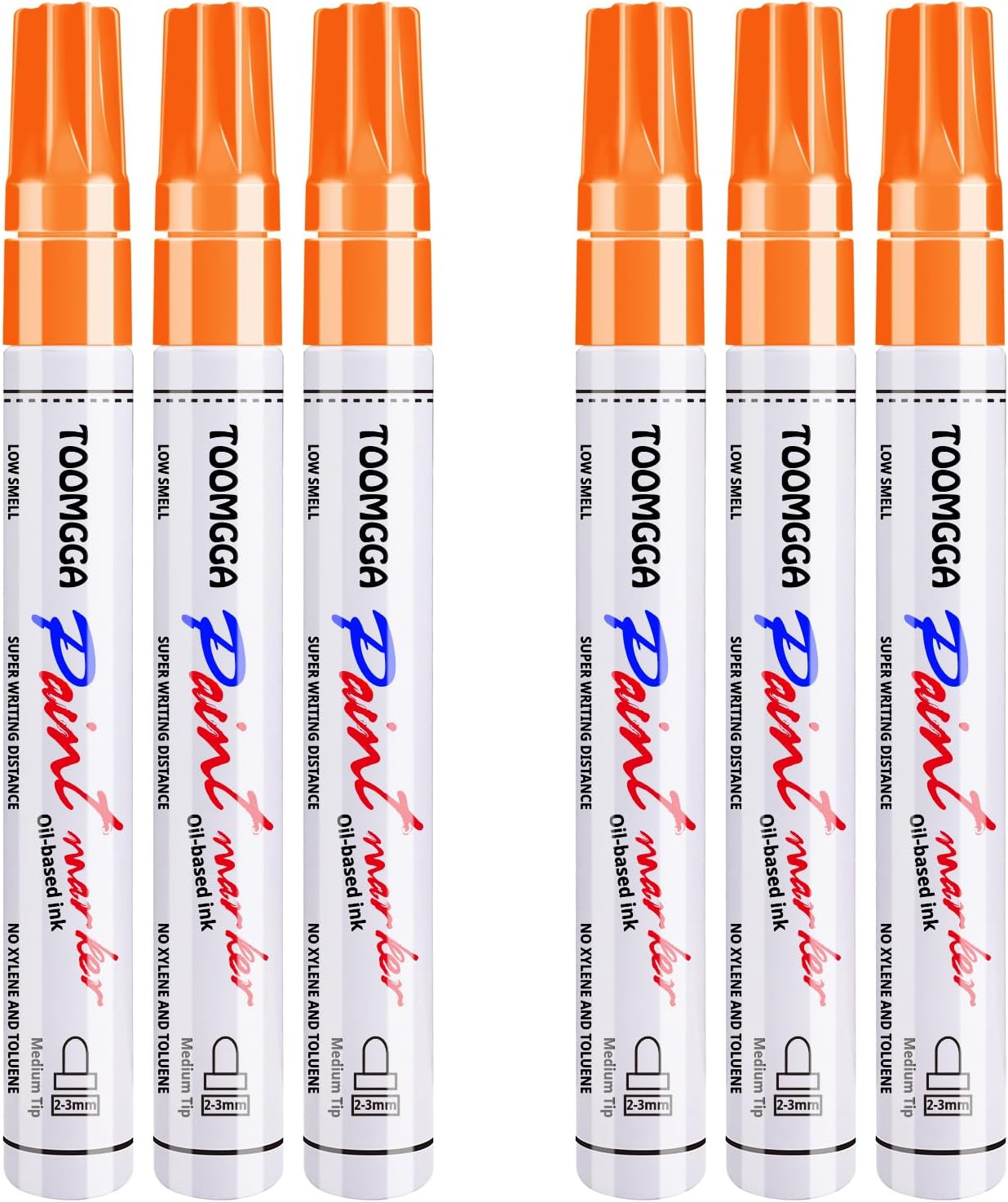 Orange Permanent Paint Pens - 6 Pack Oil Based Paint Markers, Pens For Rock Painting Car Tyre Metal, Plastic, Canvas, Mugs, Wood, Glass, Quick Drying and Waterproof, Medium Point