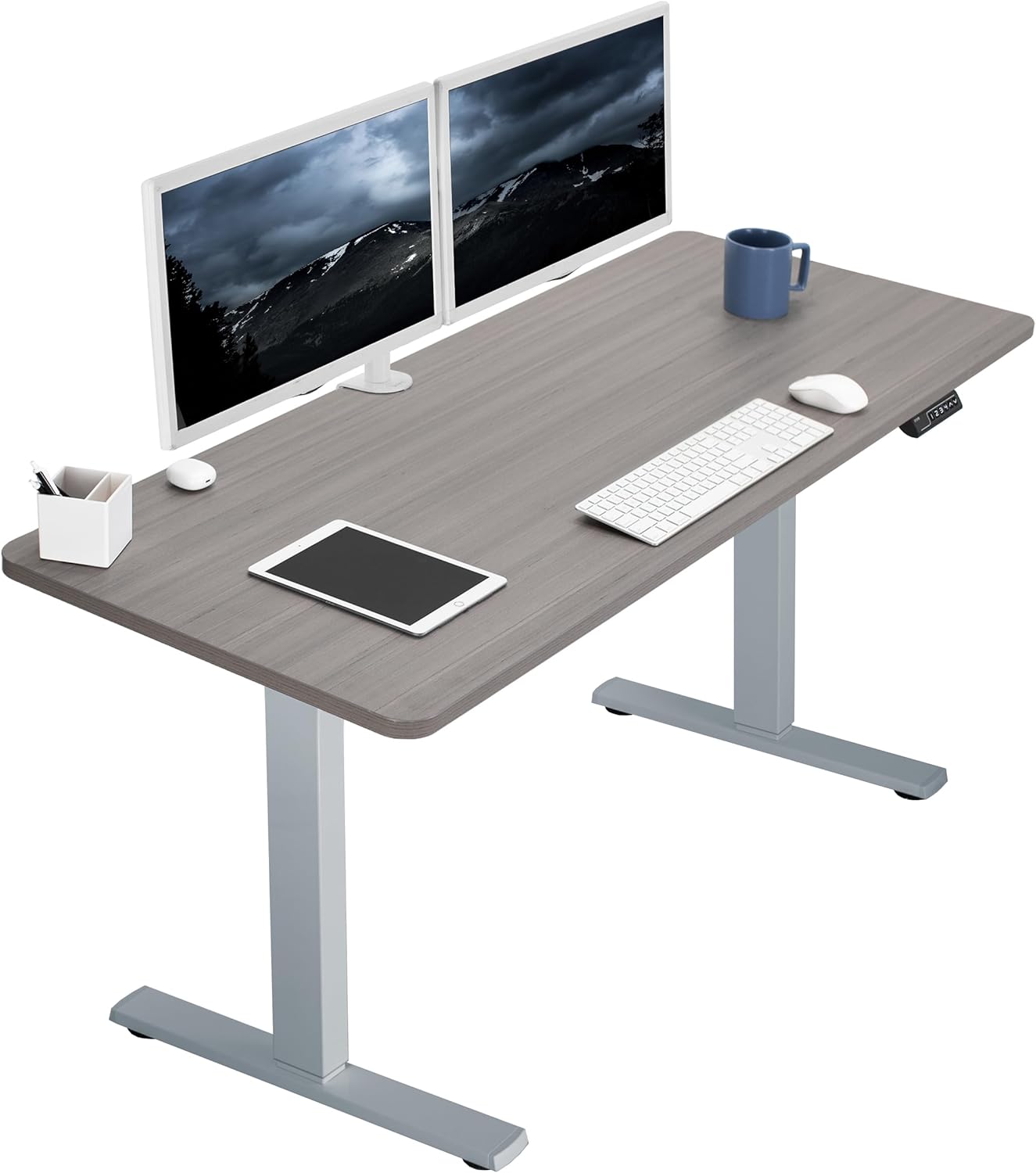 VIVO Electric 60 x 24 in Standing Desk, Memory Height Adjustment, 1B Series, One-Piece Dark Gray Top, Gray Frame, DESK-KIT-1G6G