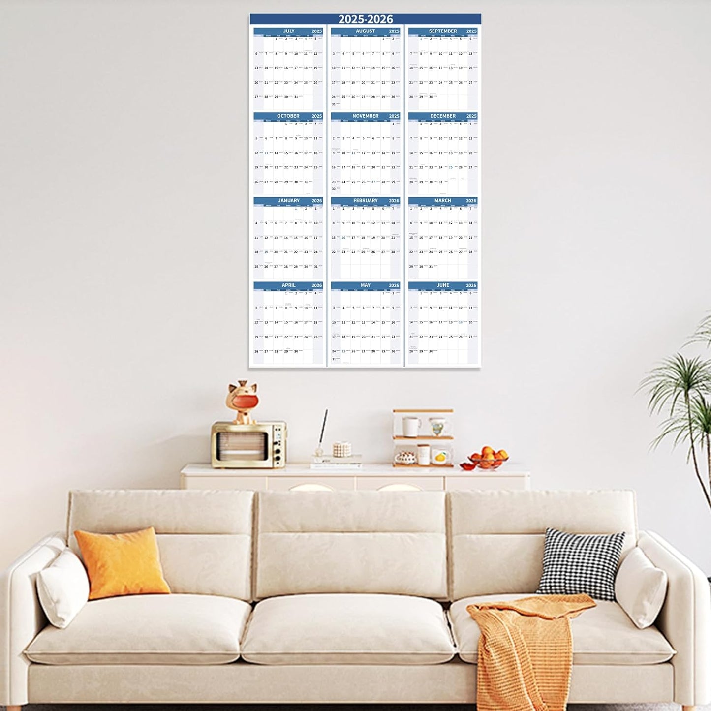 2025-2026 Wall Calendar 34.8" x 22.8" Large Vertical Yearly Wall Hanging Calenda with Julian Date from July 2025 to June 2026 Thick Paper Calendar 12 Month Annual Planner for Office Fridge(Grayish Blue)