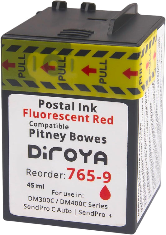 765-9 Ink Cartridge High Yield Replacement for Compatible Pitney Bowes SendPro C Auto DM300c DM400c DM450c DM475c and G900 Postage Meter Red Ink Fluorescent