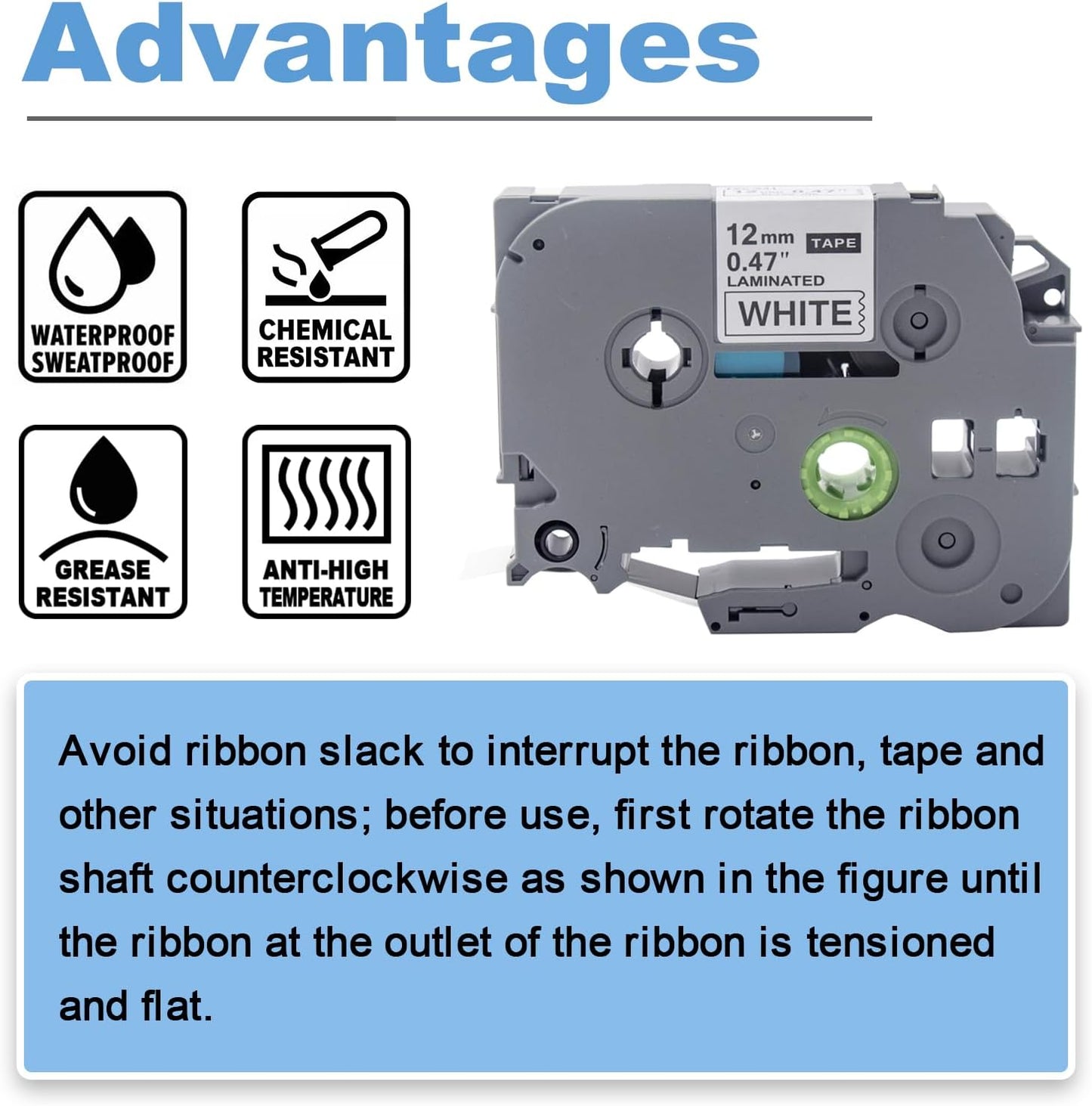 GREENARK TZe-231 TZe231 TZ TZE 231 131 132 133 431 531 631 731 Compatible Label Tape Laminated Black on White Replacement for Brother P-Touch Label Maker PT-J100 etc (12mm x 8m),8-Pack