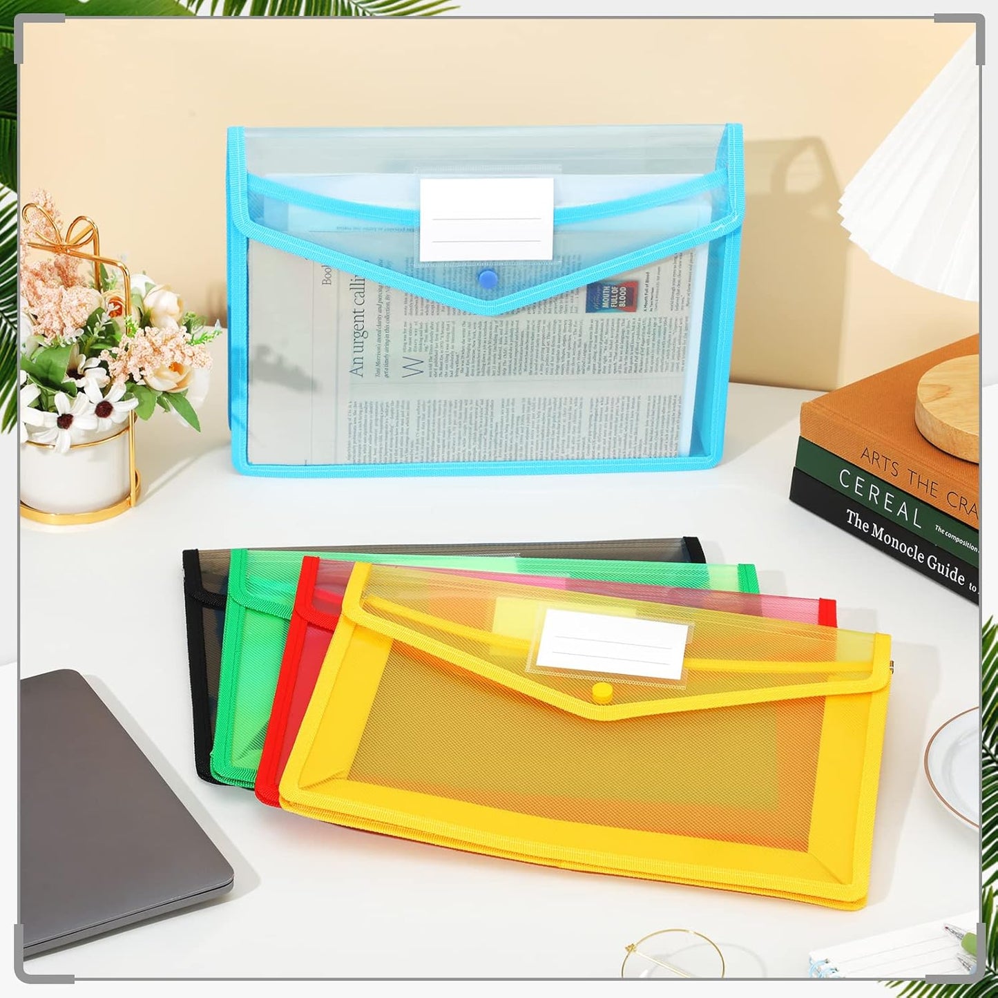 Teling 15 Pieces Plastic File Folders Envelope Expanding File Wallet Document Folder A4 Colorful Document Organizer with Button Closure and Pocket Waterproof File Pouch for Home Work (Colorful)