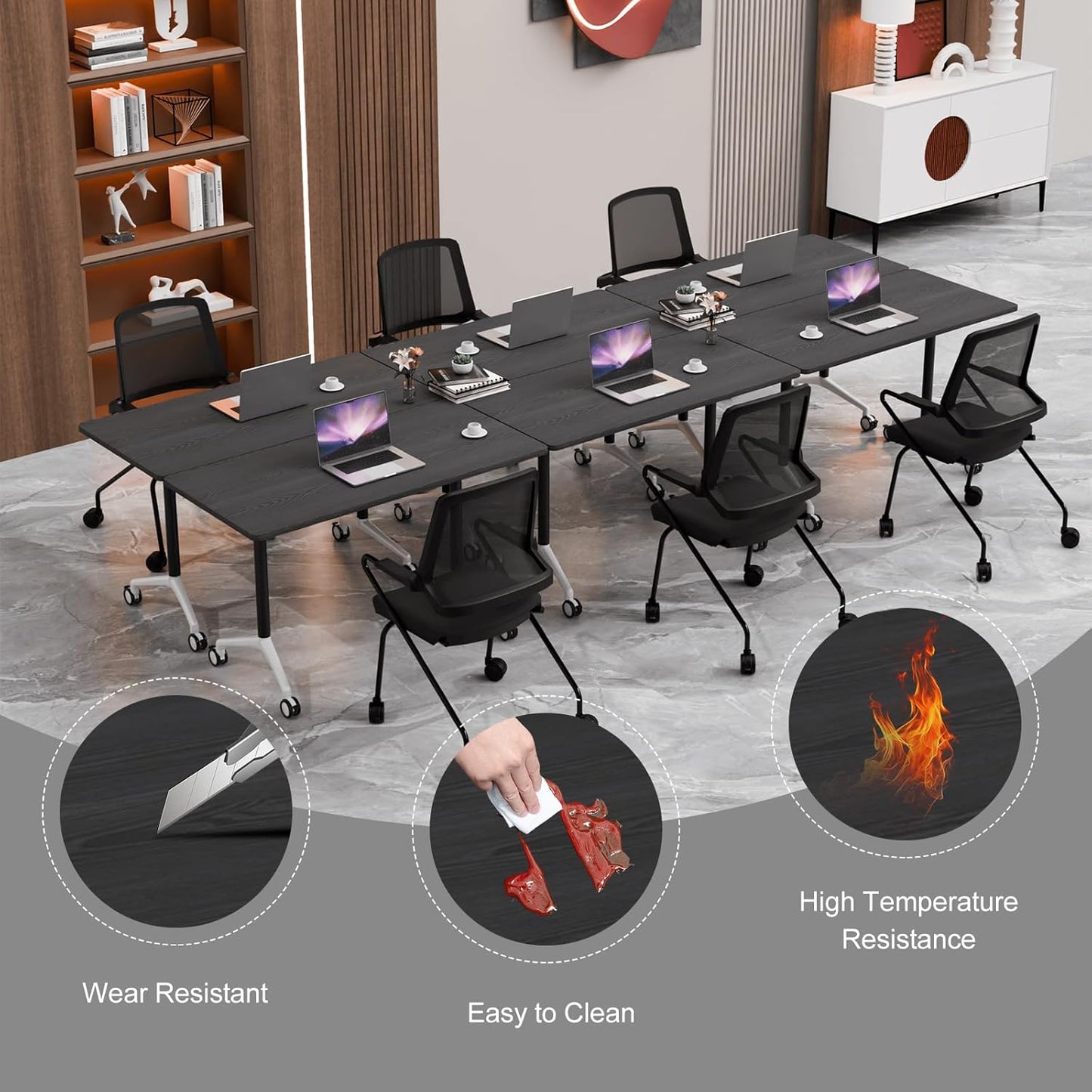 Conference Room Table with Flip-Top Design for Dynamic Meetings, Business Table Computer Desk with Heavy-Duty Frame,Foldable Seminar Meeting Tables for Home Office (6, F, 70.8IN)