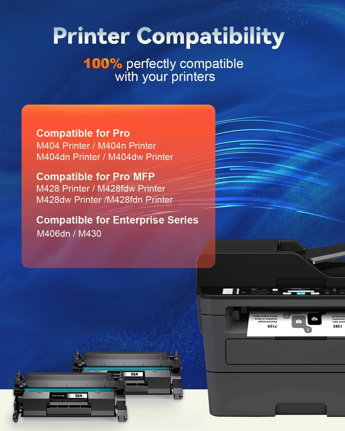 58A CF258A Black Toner Cartridge Replacement (with Chip) Compatible for HP 58A CF258A 58X CF258X Work with MFP M428fdw M428dw M428fdn Pro M404n M404dn M404dw M406 M430 Printer(Black, 2 Pack)