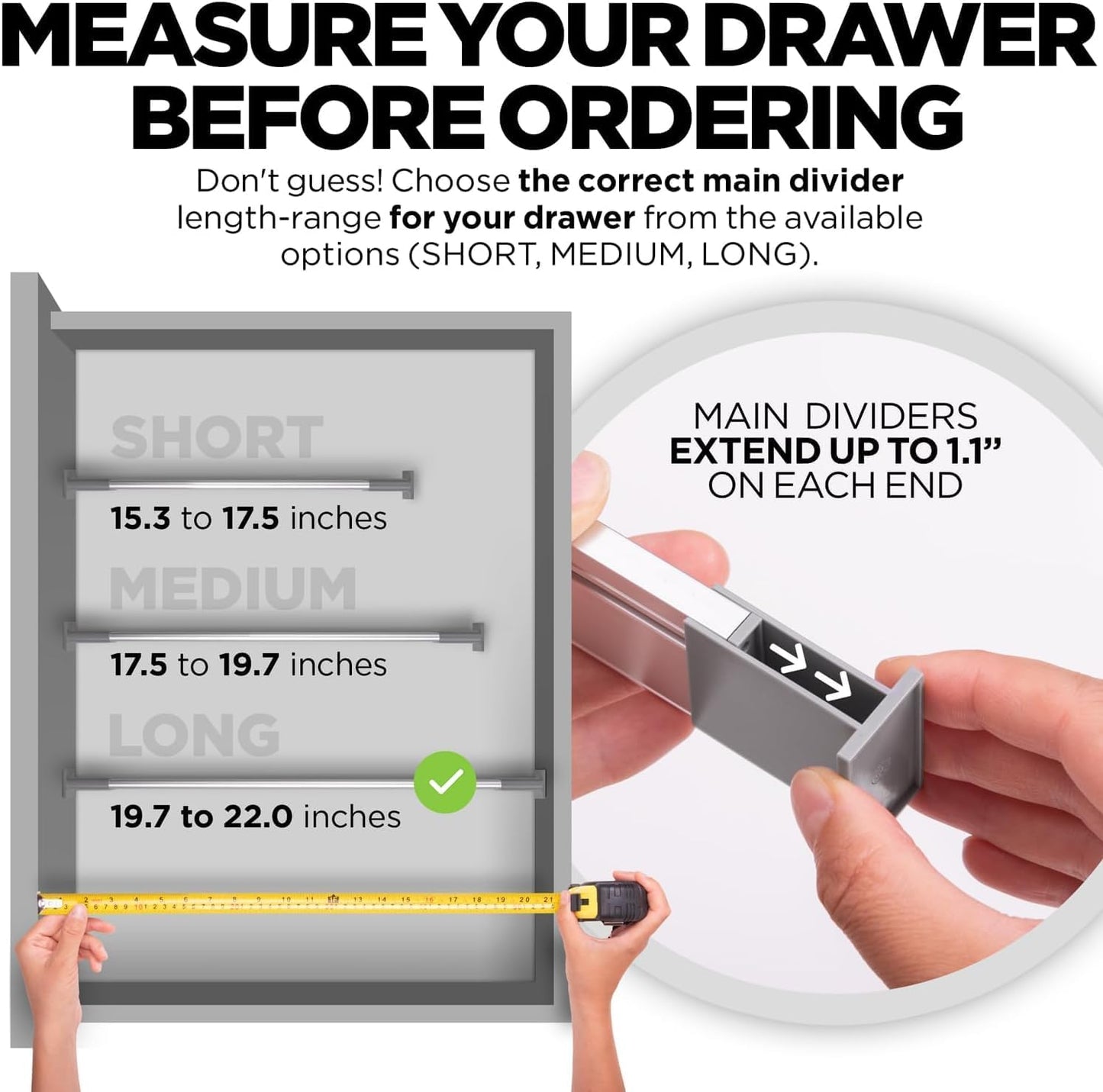 Practical Comfort Aluminum Drawer Organizer for Kitchen Utensils Silverware Flatware 9 Dividers Set | MEDIUM | UPGRADED VERSION
