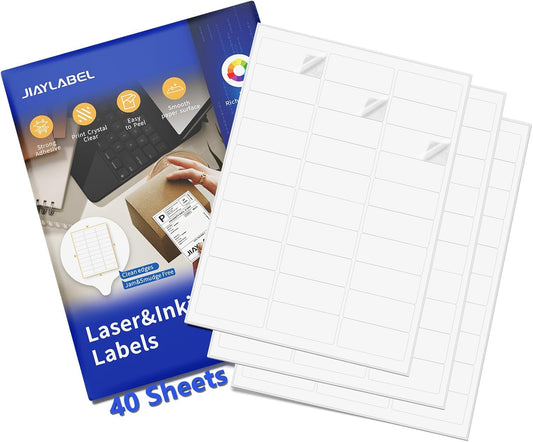 Shipping Label Return Address Mailing Sticker Paper 1" x 2-5/8" 1200 Labels for Inkjet Printer 5160 5260 8160 Printing Printable Easy to Peel to Write on Envelope Blank Matte White 8.5 x 11, 40 Sheets