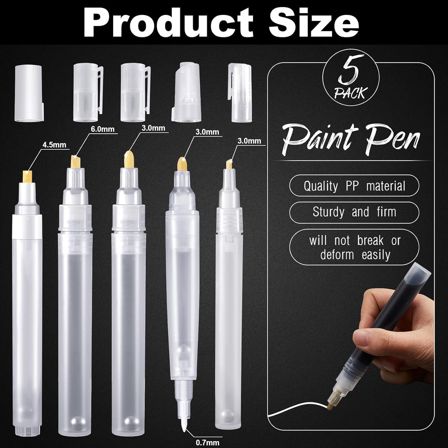 Set of 5 Empty Refill Paint Markers Blank Refillable Paint Pens Empty Refillable Marker for Painting, Transparent Pen Tube, Fill with Your Own Art Acrylic, Oil and Watercolor