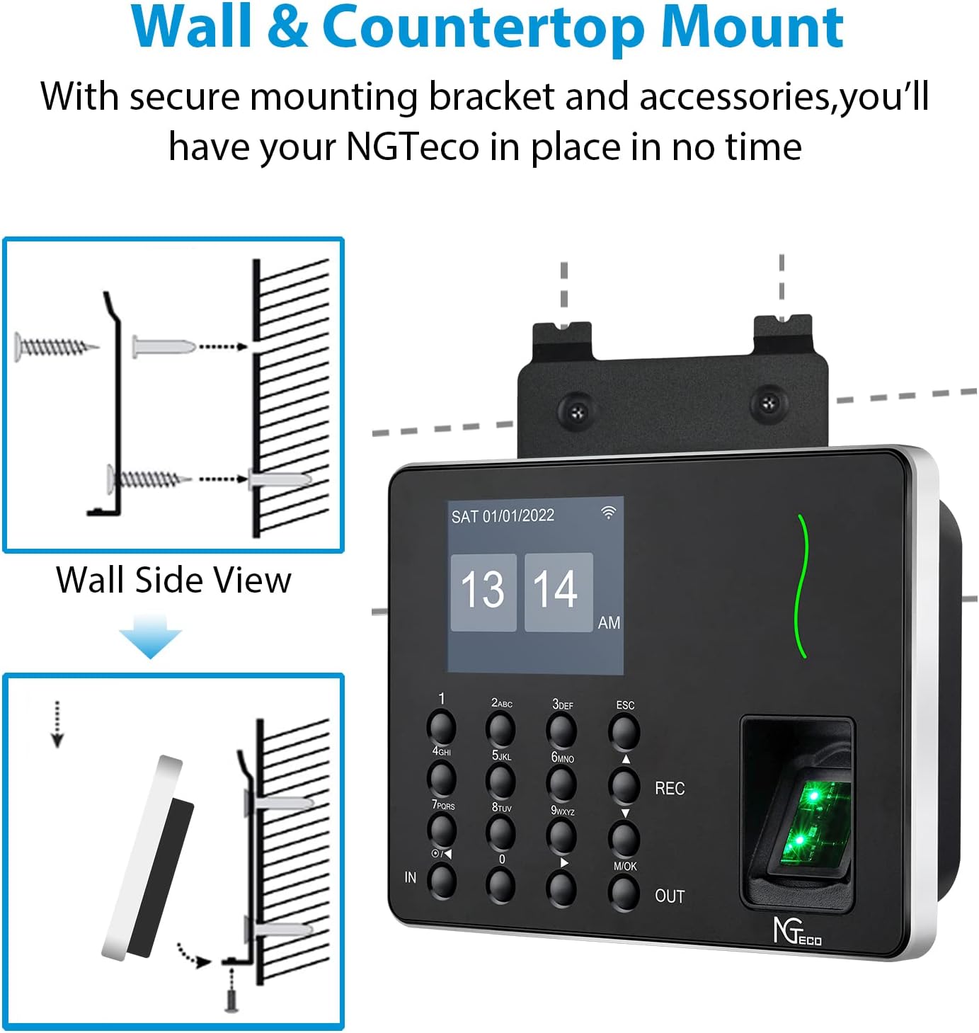 NGTeco Time Clocks for Employees Small Business, W3 2.4GHz WiFi Biometric Fingerprint Time Card Machine, Office Punch Clock Automatic in and Out with iOS/Android App No Monthly Fees