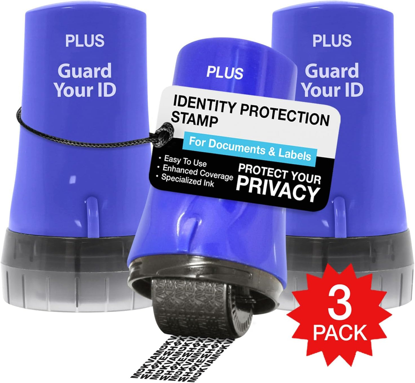Guard Your ID Confidential Security Roller Set Advanced 2.0 for Identity Theft Protection Redacting (Regular 3-Pack, Blue)