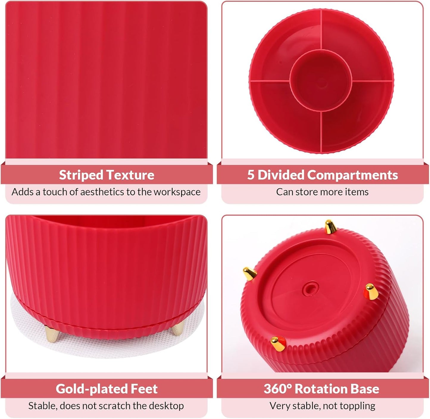 SKYDUE 360 Degree Rotating Desk Organizer, Dual-Purpose Pencil Pen Holder, Pen Organizer with 5 Slots, Pencil Cup for Office, School, Home