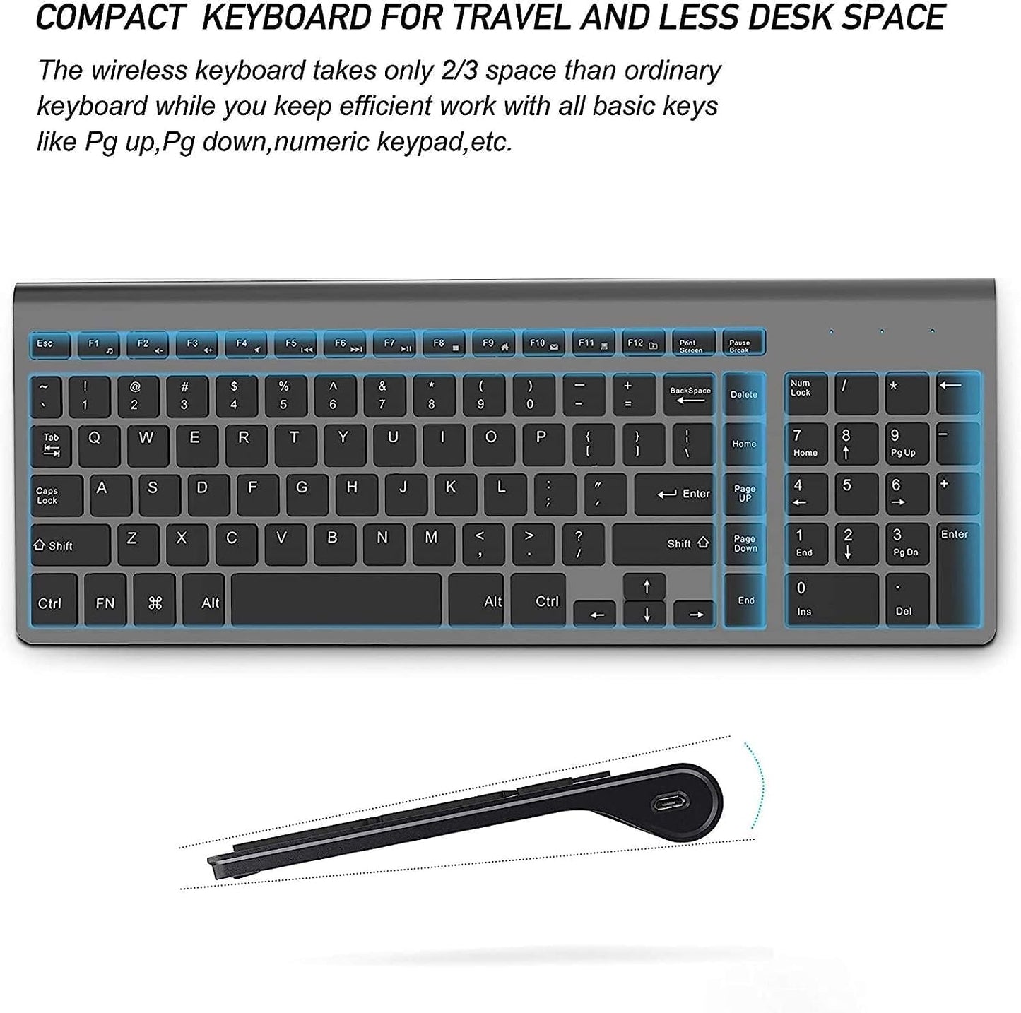 Wireless Keyboard Mouse Combo, J JOYACCESS 2.4G Ergonomic Computer Keyboard,Ergonomic Wireless Mouse for PC,Windows, Laptop, Desktop, Chromebook,Mac-Grey