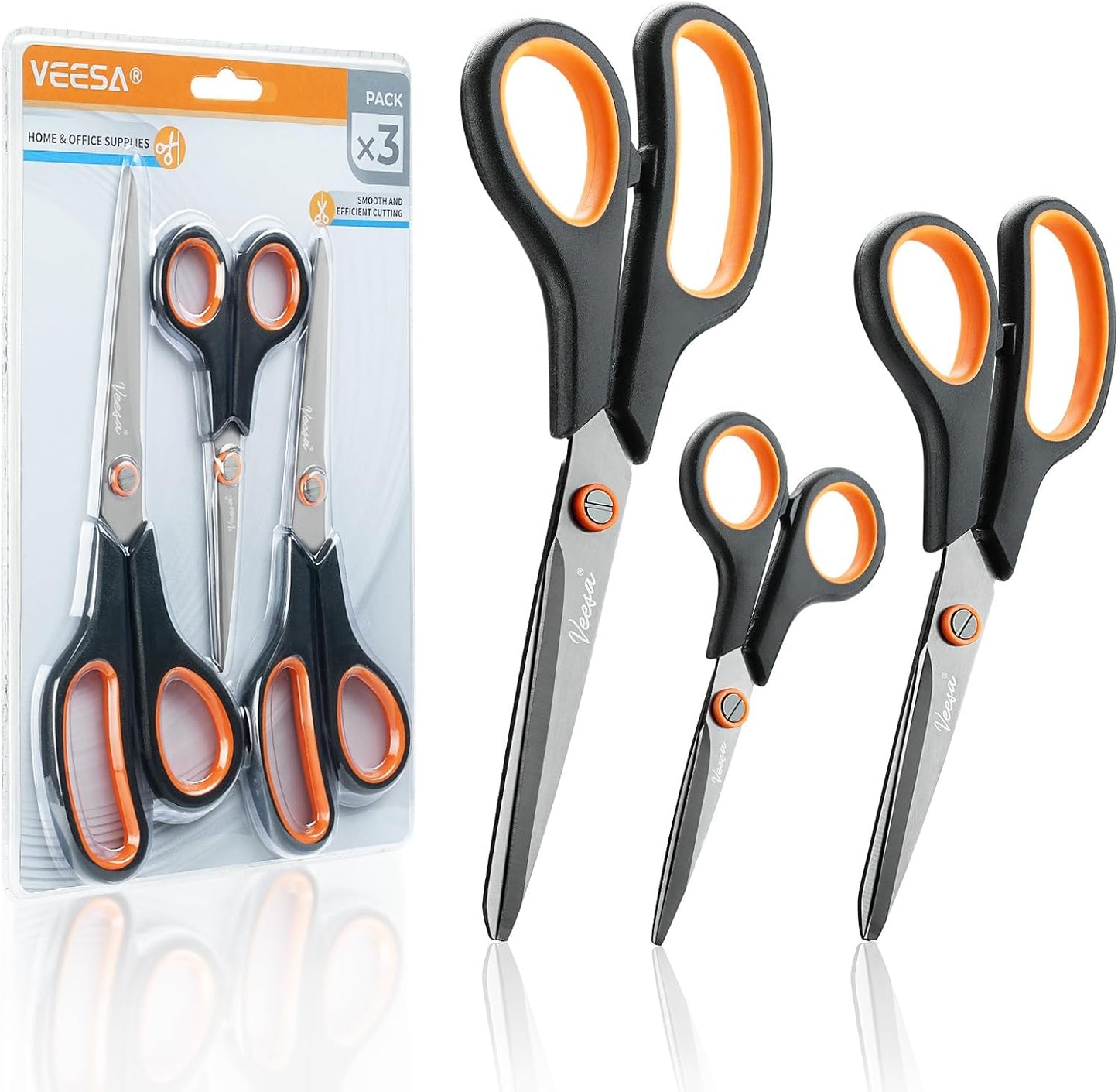 Scissors, 3-Pack Titanium Coated Non Stick Scissors (8.5’’, 7.5’’, 5.5’’) - Premium All-Purpose Cutting Tools for Craft, Office & Home Use