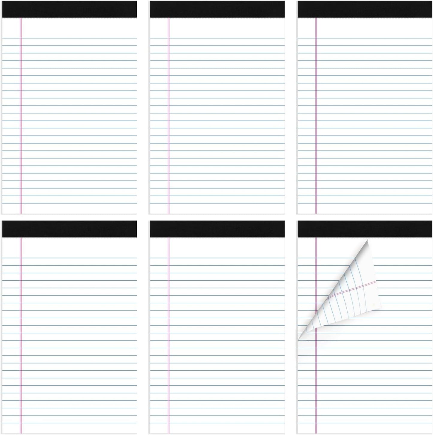 6 Pack Legal Pad 5x8, 180 Sheets Small Note Pad College Ruled Writing Pad Perforated Notepad for School, Office, To-Do Lists Grocery List Shopping List, 30 Sheets White