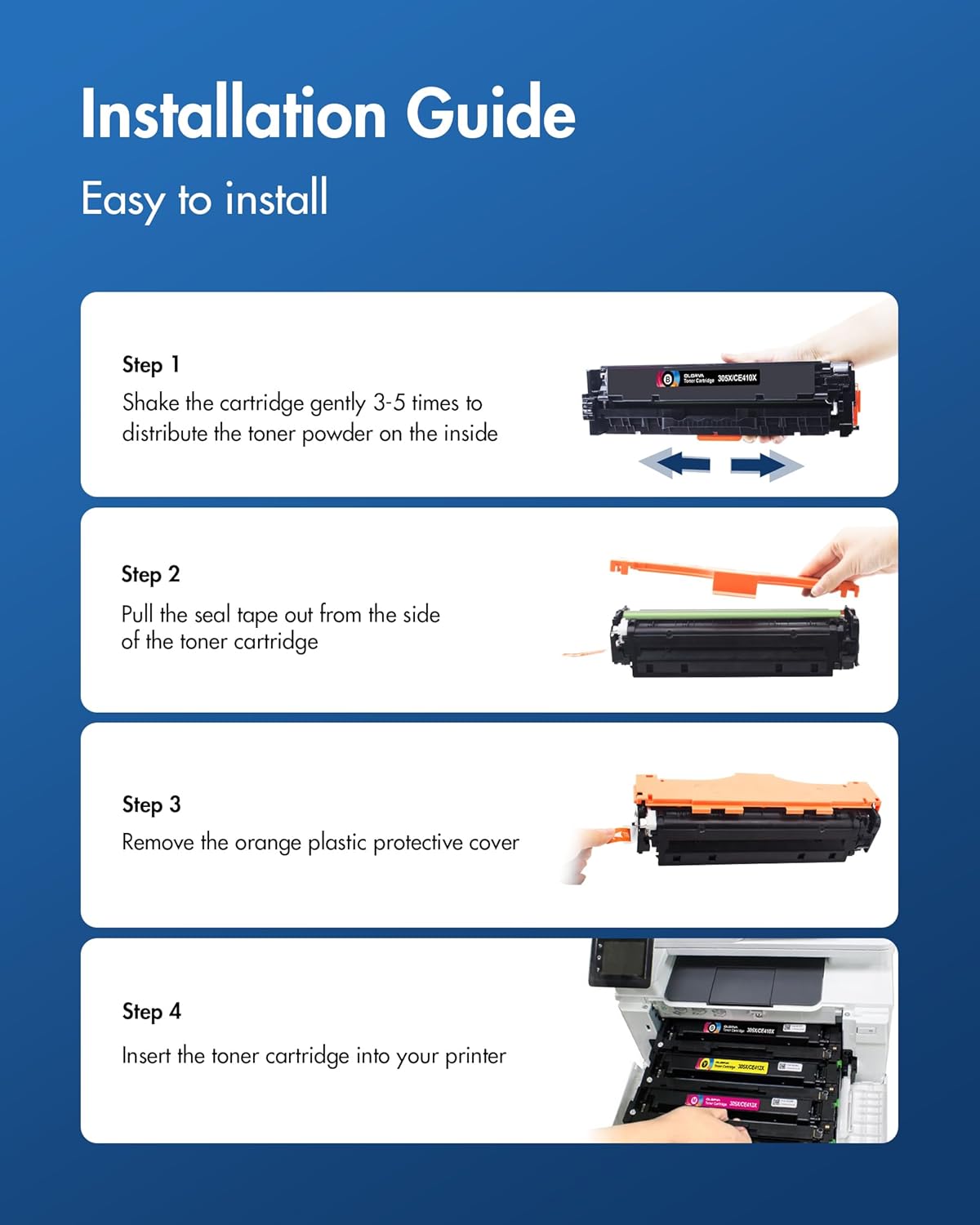 305X Toner Cartridges (with Chip) - 4 Pack High Yield Replacement for HP 305A Toner Cartridge CE410A, Works for Laserjet Pro 400 M451dn M451nw M475dn M475dw M451dw M375nw Series Printer | CE410X