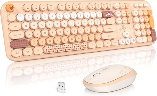 Wireless Keyboard and Mouse, Typewriter Full Size Keyboard with Number Pad and 2 in 1 USB Connected Mouse for Mac, Windows 7/8/10, Laptop, Desktop, PC, Computer